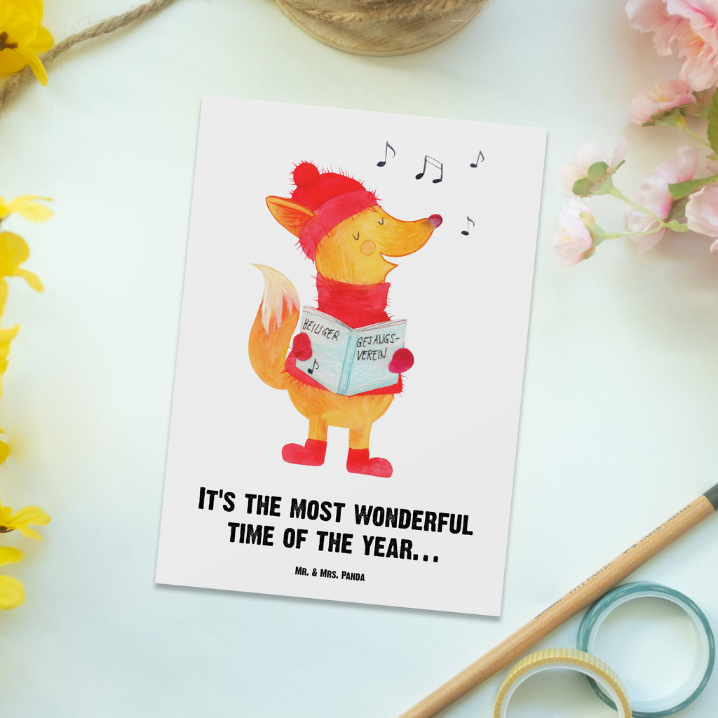 Personalisierte Postkarte Fuchs Sänger Postkarte mit Namen, Postkarte bedrucken, Postkarte mit Wunschtext, Postkarte personalisierbar, Geschenkkarte mit Namen, Grußkarte mit Namen, Karte mit Namen, Einladung mit Namen, Ansichtskarte mit Namen, Geschenkkarte mit Wunschtext, Grußkarte mit Wunschtext, Karte mit Wunschtext, Einladung mit Wunschtext, Ansichtskarte mit Wunschtext, Winter, Weihnachten, Weihnachtsdeko, Nikolaus, Advent, Heiligabend, Wintermotiv, Fuchs, Füchse, Sänger, Geschenk Sänger, Singen, Weihnachtslieder