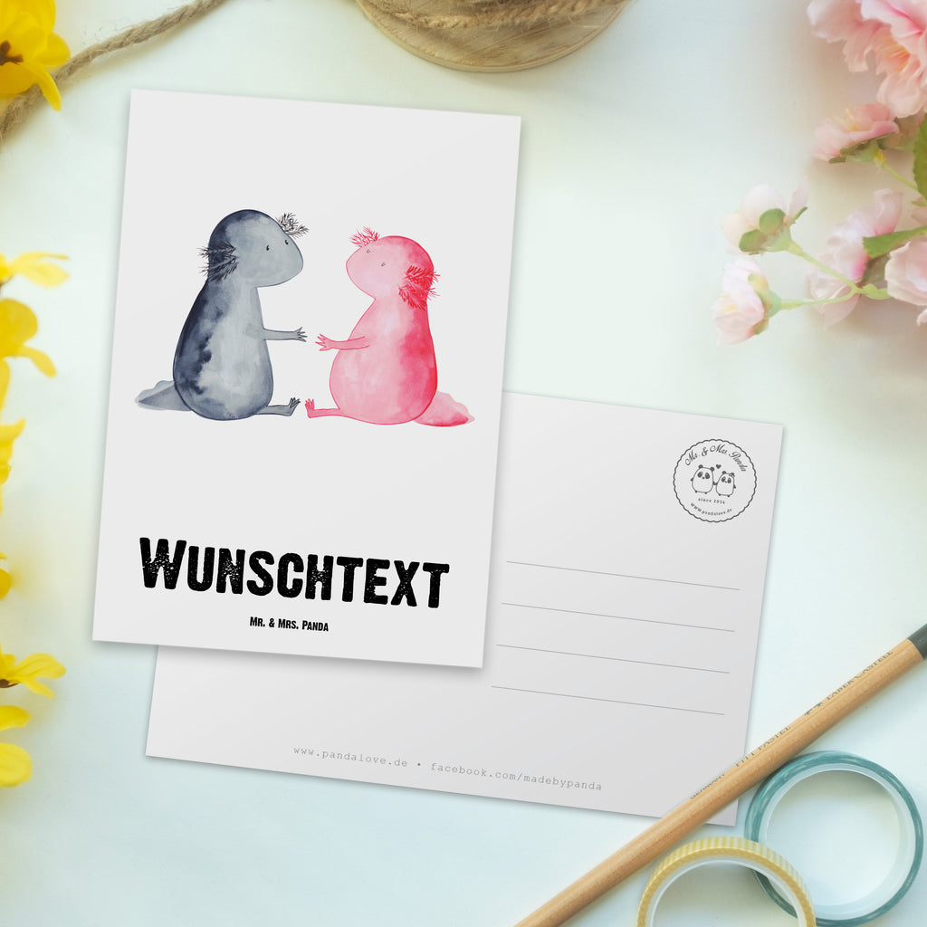 Personalisierte Postkarte Axolotl Liebe Postkarte mit Namen, Postkarte bedrucken, Postkarte mit Wunschtext, Postkarte personalisierbar, Geschenkkarte mit Namen, Grußkarte mit Namen, Karte mit Namen, Einladung mit Namen, Ansichtskarte mit Namen, Geschenkkarte mit Wunschtext, Grußkarte mit Wunschtext, Karte mit Wunschtext, Einladung mit Wunschtext, Ansichtskarte mit Wunschtext, Axolotl, Molch, Axolot, Schwanzlurch, Lurch, Lurche, Liebe, große Liebe, Liebesbeweis, Freund, Verlobter, Ehemann, Jahrestag, Valentinstag