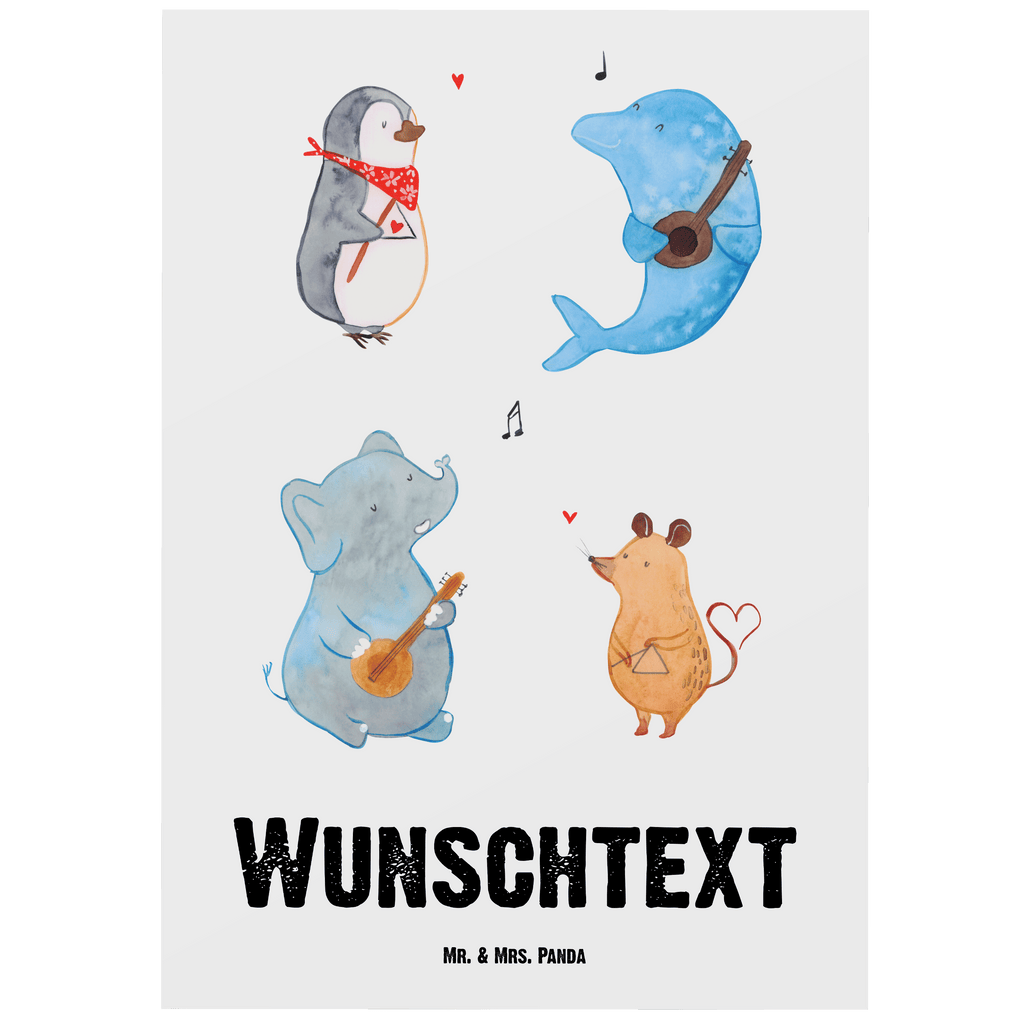Personalisierte Postkarte Big Band Postkarte mit Namen, Postkarte bedrucken, Postkarte mit Wunschtext, Postkarte personalisierbar, Geschenkkarte mit Namen, Grußkarte mit Namen, Karte mit Namen, Einladung mit Namen, Ansichtskarte mit Namen, Geschenkkarte mit Wunschtext, Grußkarte mit Wunschtext, Karte mit Wunschtext, Einladung mit Wunschtext, Ansichtskarte mit Wunschtext, süße Tiermotive, gute Laune, lustige Sprüche, Tiere, Hund, Pinguin, Maus, Elefant, Delfin, Gitarre, Band, Triangel, Musikanten, Musik