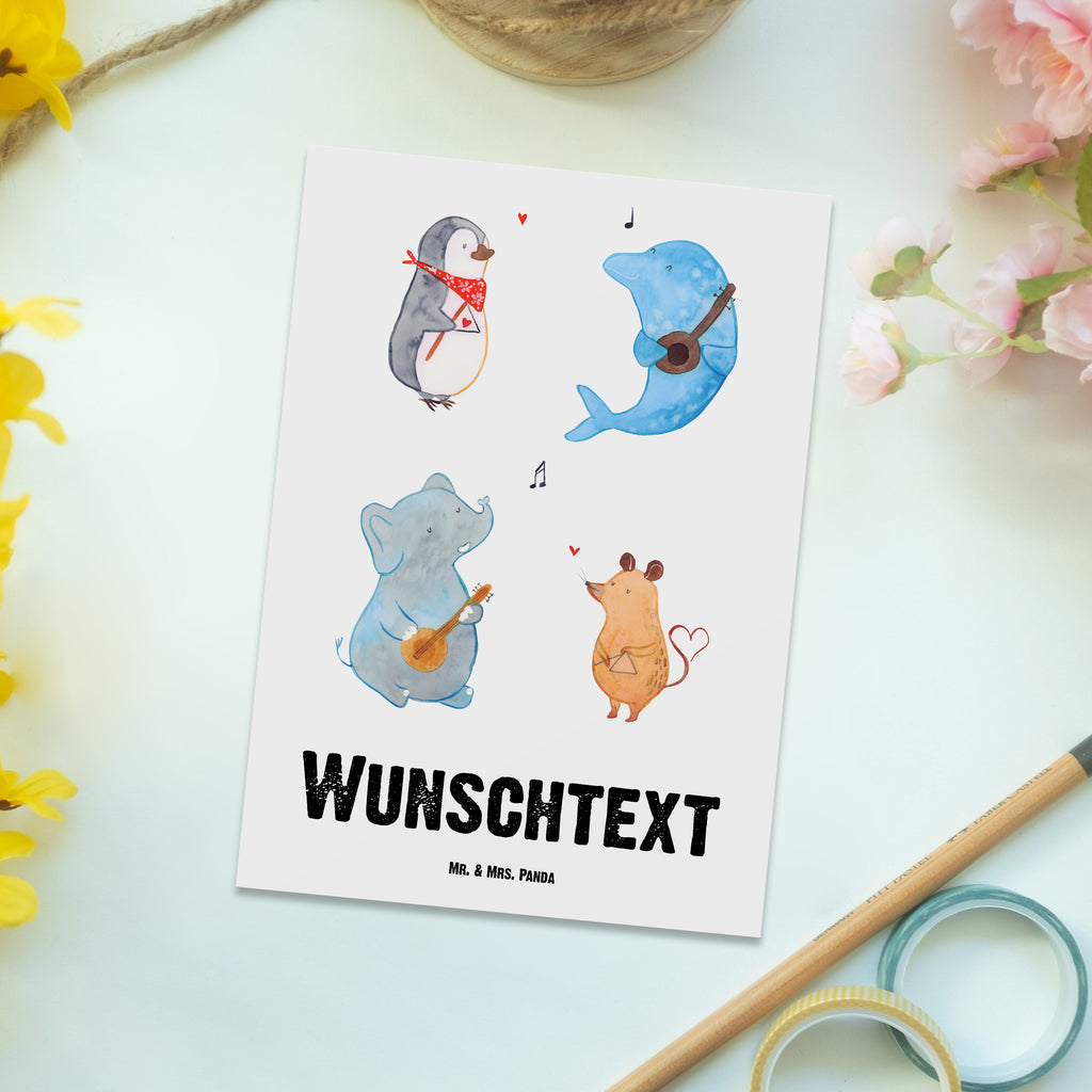 Personalisierte Postkarte Big Band Postkarte mit Namen, Postkarte bedrucken, Postkarte mit Wunschtext, Postkarte personalisierbar, Geschenkkarte mit Namen, Grußkarte mit Namen, Karte mit Namen, Einladung mit Namen, Ansichtskarte mit Namen, Geschenkkarte mit Wunschtext, Grußkarte mit Wunschtext, Karte mit Wunschtext, Einladung mit Wunschtext, Ansichtskarte mit Wunschtext, süße Tiermotive, gute Laune, lustige Sprüche, Tiere, Hund, Pinguin, Maus, Elefant, Delfin, Gitarre, Band, Triangel, Musikanten, Musik