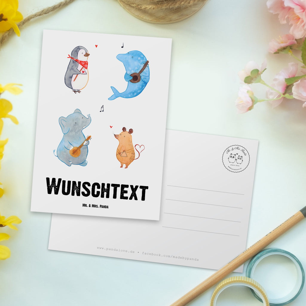 Personalisierte Postkarte Big Band Postkarte mit Namen, Postkarte bedrucken, Postkarte mit Wunschtext, Postkarte personalisierbar, Geschenkkarte mit Namen, Grußkarte mit Namen, Karte mit Namen, Einladung mit Namen, Ansichtskarte mit Namen, Geschenkkarte mit Wunschtext, Grußkarte mit Wunschtext, Karte mit Wunschtext, Einladung mit Wunschtext, Ansichtskarte mit Wunschtext, süße Tiermotive, gute Laune, lustige Sprüche, Tiere, Hund, Pinguin, Maus, Elefant, Delfin, Gitarre, Band, Triangel, Musikanten, Musik