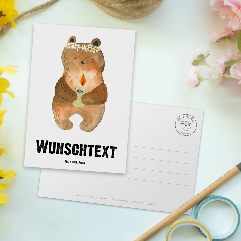Personalisierte Postkarte Kommunion-Bär Postkarte mit Namen, Postkarte bedrucken, Postkarte mit Wunschtext, Postkarte personalisierbar, Geschenkkarte mit Namen, Grußkarte mit Namen, Karte mit Namen, Einladung mit Namen, Ansichtskarte mit Namen, Geschenkkarte mit Wunschtext, Grußkarte mit Wunschtext, Karte mit Wunschtext, Einladung mit Wunschtext, Ansichtskarte mit Wunschtext, Bär, Teddy, Teddybär, Kommunion, Gottes Segen, Taufkerze, katholisch