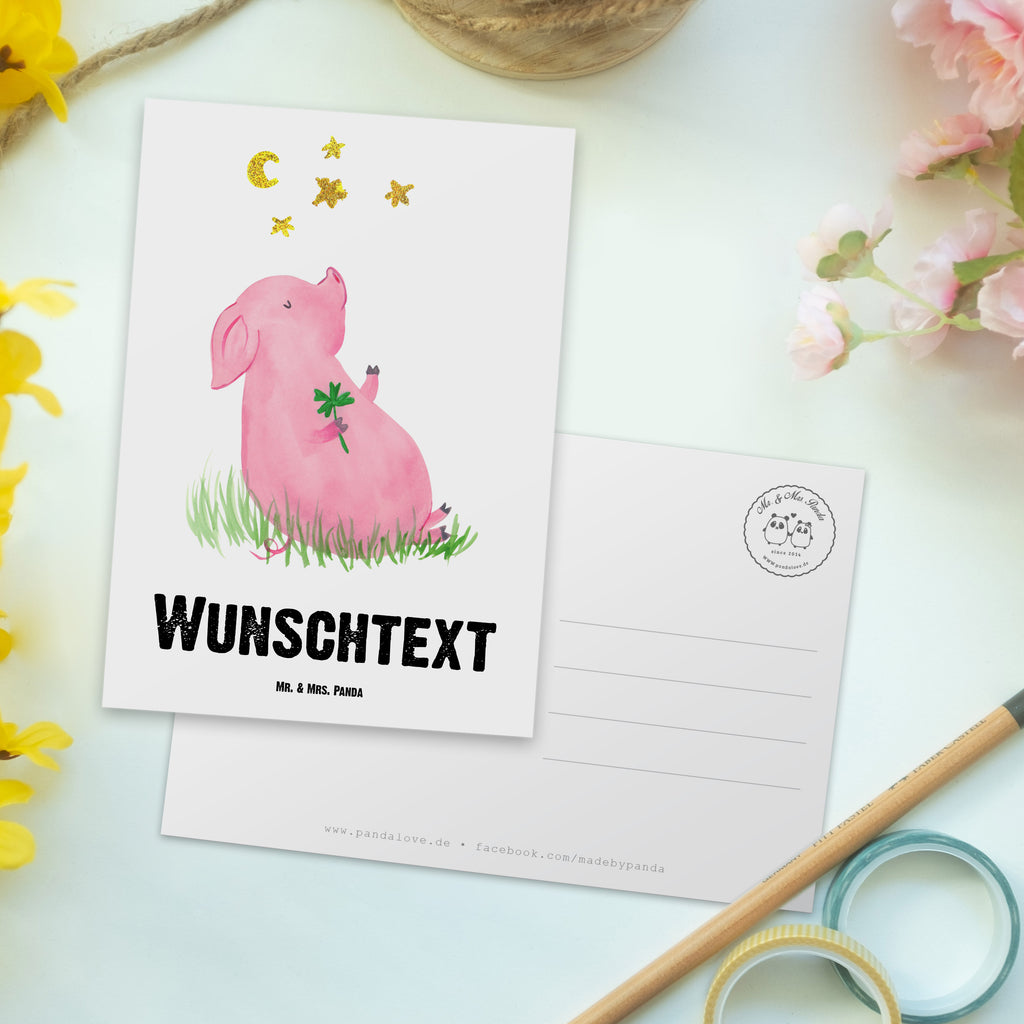 Personalisierte Postkarte Glücksschwein Postkarte mit Namen, Postkarte bedrucken, Postkarte mit Wunschtext, Postkarte personalisierbar, Geschenkkarte mit Namen, Grußkarte mit Namen, Karte mit Namen, Einladung mit Namen, Ansichtskarte mit Namen, Geschenkkarte mit Wunschtext, Grußkarte mit Wunschtext, Karte mit Wunschtext, Einladung mit Wunschtext, Ansichtskarte mit Wunschtext, süße Tiermotive, gute Laune, lustige Sprüche, Tiere, Glücksschwein. Glück, Schwein, Schweinchen, Sterne, Sernchen, Ziele, Träume, Motivation, Glücksbringer