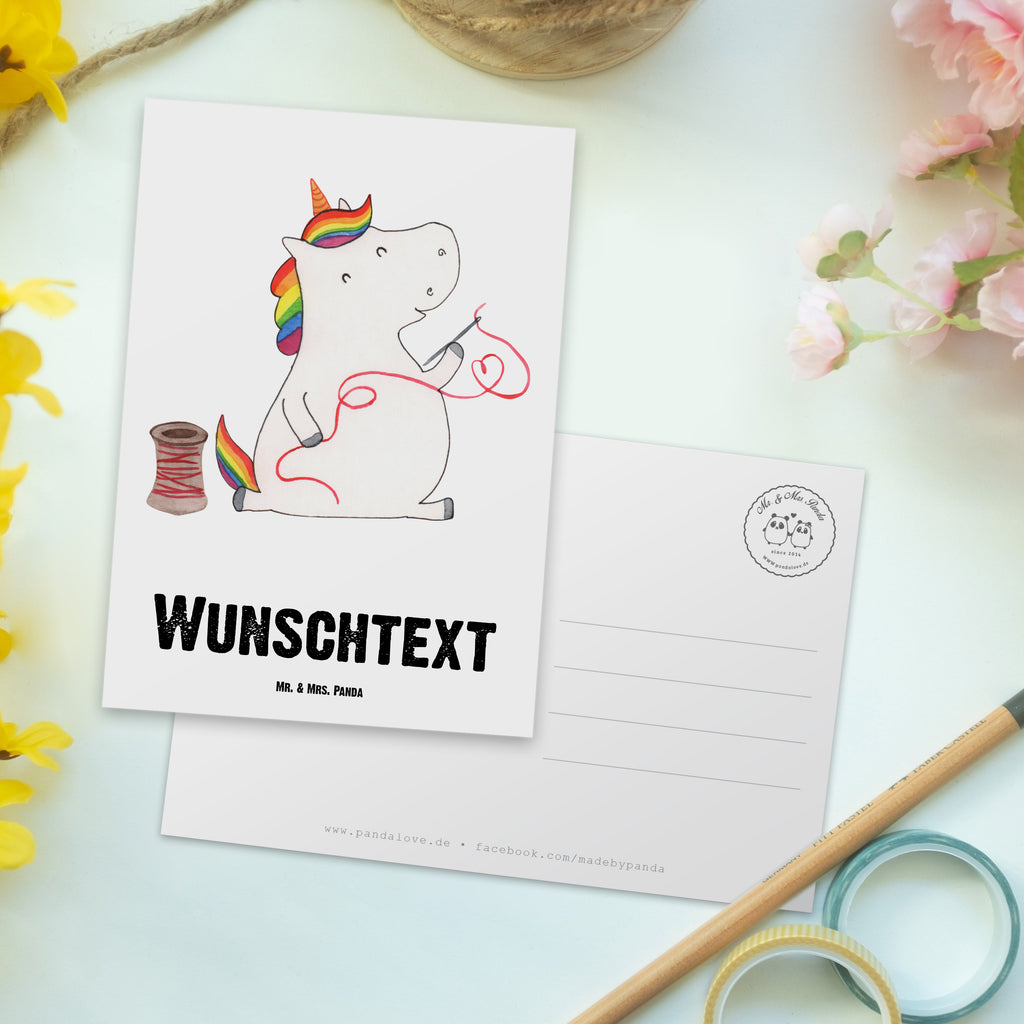 Personalisierte Postkarte Einhorn Näherin Postkarte mit Namen, Postkarte bedrucken, Postkarte mit Wunschtext, Postkarte personalisierbar, Geschenkkarte mit Namen, Grußkarte mit Namen, Karte mit Namen, Einladung mit Namen, Ansichtskarte mit Namen, Geschenkkarte mit Wunschtext, Grußkarte mit Wunschtext, Karte mit Wunschtext, Einladung mit Wunschtext, Ansichtskarte mit Wunschtext, Einhorn, Einhörner, Einhorn Deko, Pegasus, Unicorn, Näherin, nähen, Mädchen, Freundin, Häkeln, Stricken, basteln, Nähzimmer