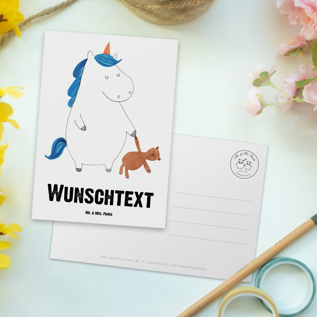 Personalisierte Postkarte Einhorn Teddy Postkarte mit Namen, Postkarte bedrucken, Postkarte mit Wunschtext, Postkarte personalisierbar, Geschenkkarte mit Namen, Grußkarte mit Namen, Karte mit Namen, Einladung mit Namen, Ansichtskarte mit Namen, Geschenkkarte mit Wunschtext, Grußkarte mit Wunschtext, Karte mit Wunschtext, Einladung mit Wunschtext, Ansichtskarte mit Wunschtext, Einhorn, Einhörner, Einhorn Deko, Pegasus, Unicorn, schlafen, gute Nacht, Single, Bett, Träumen, Freundin, Singleleben