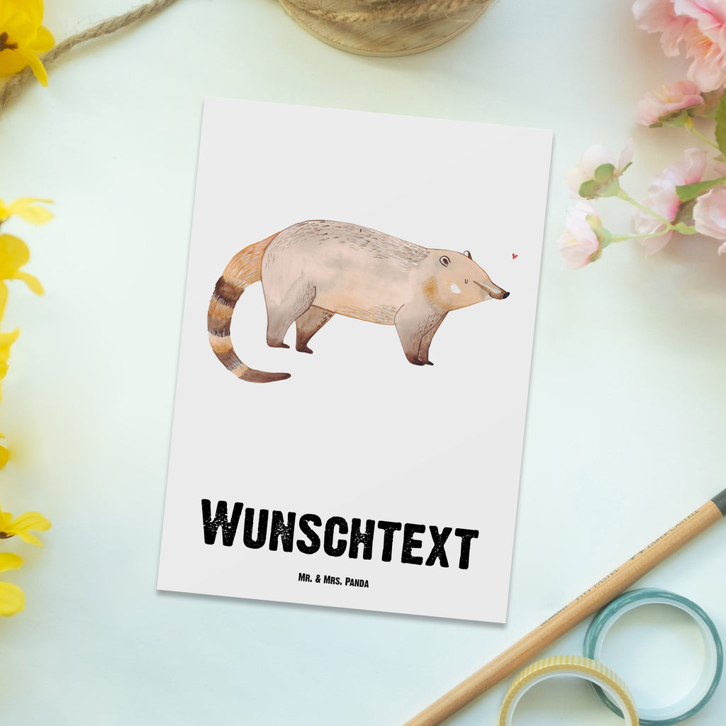 Personalisierte Postkarte Nasenbär Postkarte mit Namen, Postkarte bedrucken, Postkarte mit Wunschtext, Postkarte personalisierbar, Geschenkkarte mit Namen, Grußkarte mit Namen, Karte mit Namen, Einladung mit Namen, Ansichtskarte mit Namen, Geschenkkarte mit Wunschtext, Grußkarte mit Wunschtext, Karte mit Wunschtext, Einladung mit Wunschtext, Ansichtskarte mit Wunschtext, süße Tiermotive, gute Laune, lustige Sprüche, Tiere, Nasenbär, Nasenbären, Rüsselbär, Bär