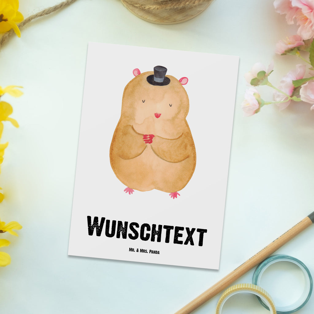Personalisierte Postkarte Hamster mit Hut Postkarte mit Namen, Postkarte bedrucken, Postkarte mit Wunschtext, Postkarte personalisierbar, Geschenkkarte mit Namen, Grußkarte mit Namen, Karte mit Namen, Einladung mit Namen, Ansichtskarte mit Namen, Geschenkkarte mit Wunschtext, Grußkarte mit Wunschtext, Karte mit Wunschtext, Einladung mit Wunschtext, Ansichtskarte mit Wunschtext, süße Tiermotive, gute Laune, lustige Sprüche, Tiere, Hamster, Hut, Magier, Zylinder, Zwerghamster, Zauberer, Houdini