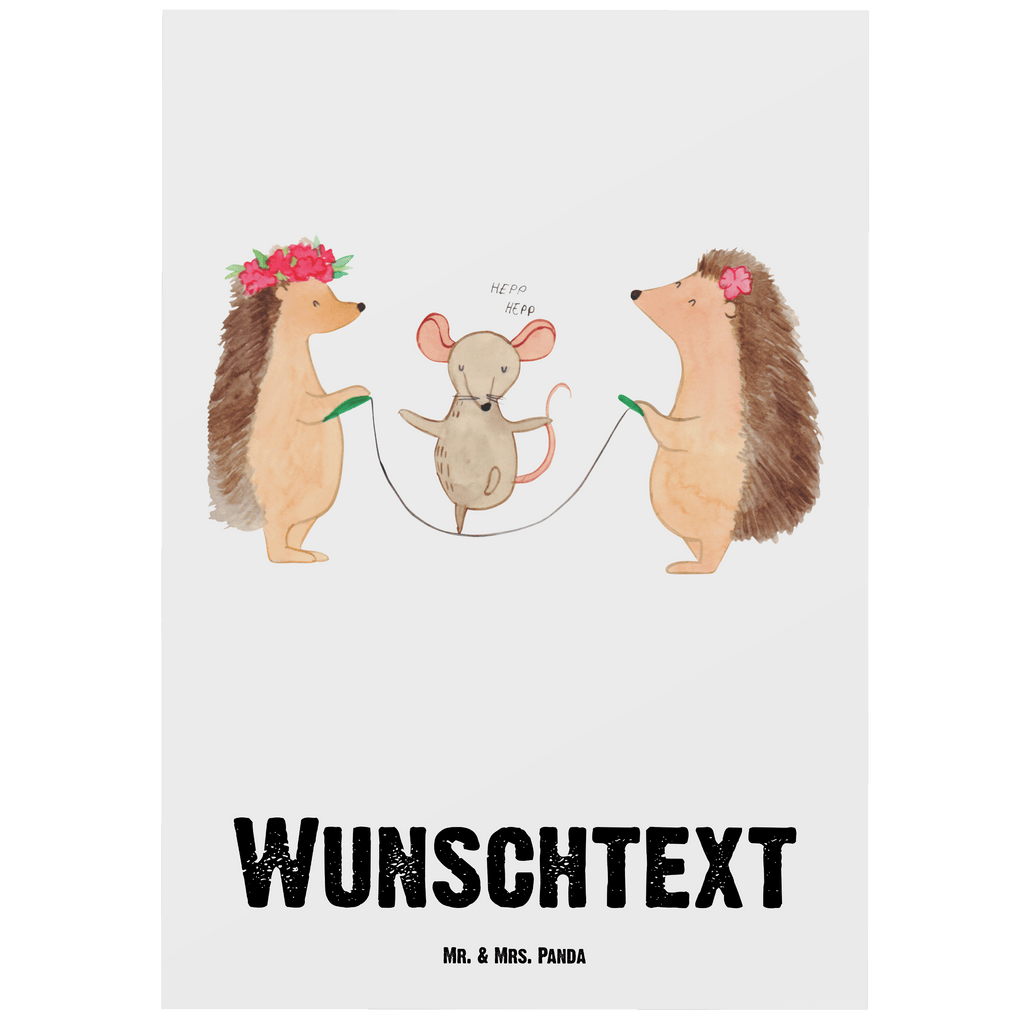 Personalisierte Postkarte Igel Seilhüpfen Postkarte mit Namen, Postkarte bedrucken, Postkarte mit Wunschtext, Postkarte personalisierbar, Geschenkkarte mit Namen, Grußkarte mit Namen, Karte mit Namen, Einladung mit Namen, Ansichtskarte mit Namen, Geschenkkarte mit Wunschtext, Grußkarte mit Wunschtext, Karte mit Wunschtext, Einladung mit Wunschtext, Ansichtskarte mit Wunschtext, süße Tiermotive, gute Laune, lustige Sprüche, Tiere, Igel, Maus, Seilspringen, Seilhüpfen, Kinder, Kindergarten