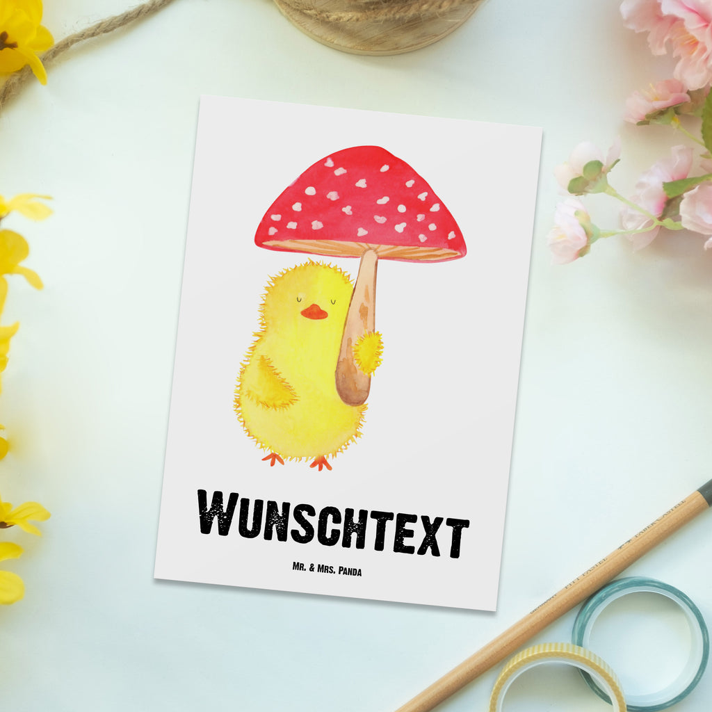 Personalisierte Postkarte Küken Fliegenpilz Postkarte mit Namen, Postkarte bedrucken, Postkarte mit Wunschtext, Postkarte personalisierbar, Geschenkkarte mit Namen, Grußkarte mit Namen, Karte mit Namen, Einladung mit Namen, Ansichtskarte mit Namen, Geschenkkarte mit Wunschtext, Grußkarte mit Wunschtext, Karte mit Wunschtext, Einladung mit Wunschtext, Ansichtskarte mit Wunschtext, Ostern, Osterhase, Ostergeschenke, Osternest, Osterdeko, Geschenk zu Ostern, Küken, Fliegenpilz, Glückspilz, Frohe Ostern, Ostergrüße