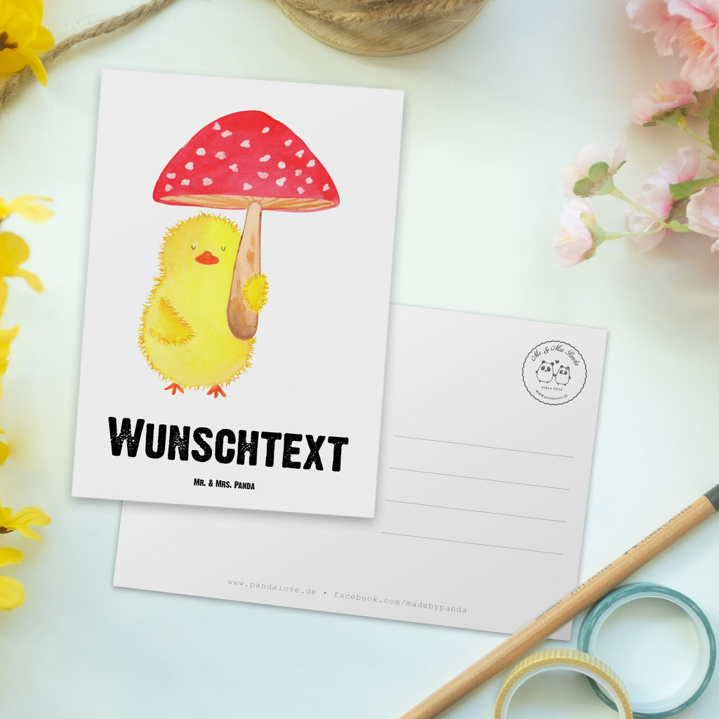 Personalisierte Postkarte Küken Fliegenpilz Postkarte mit Namen, Postkarte bedrucken, Postkarte mit Wunschtext, Postkarte personalisierbar, Geschenkkarte mit Namen, Grußkarte mit Namen, Karte mit Namen, Einladung mit Namen, Ansichtskarte mit Namen, Geschenkkarte mit Wunschtext, Grußkarte mit Wunschtext, Karte mit Wunschtext, Einladung mit Wunschtext, Ansichtskarte mit Wunschtext, Ostern, Osterhase, Ostergeschenke, Osternest, Osterdeko, Geschenk zu Ostern, Küken, Fliegenpilz, Glückspilz, Frohe Ostern, Ostergrüße