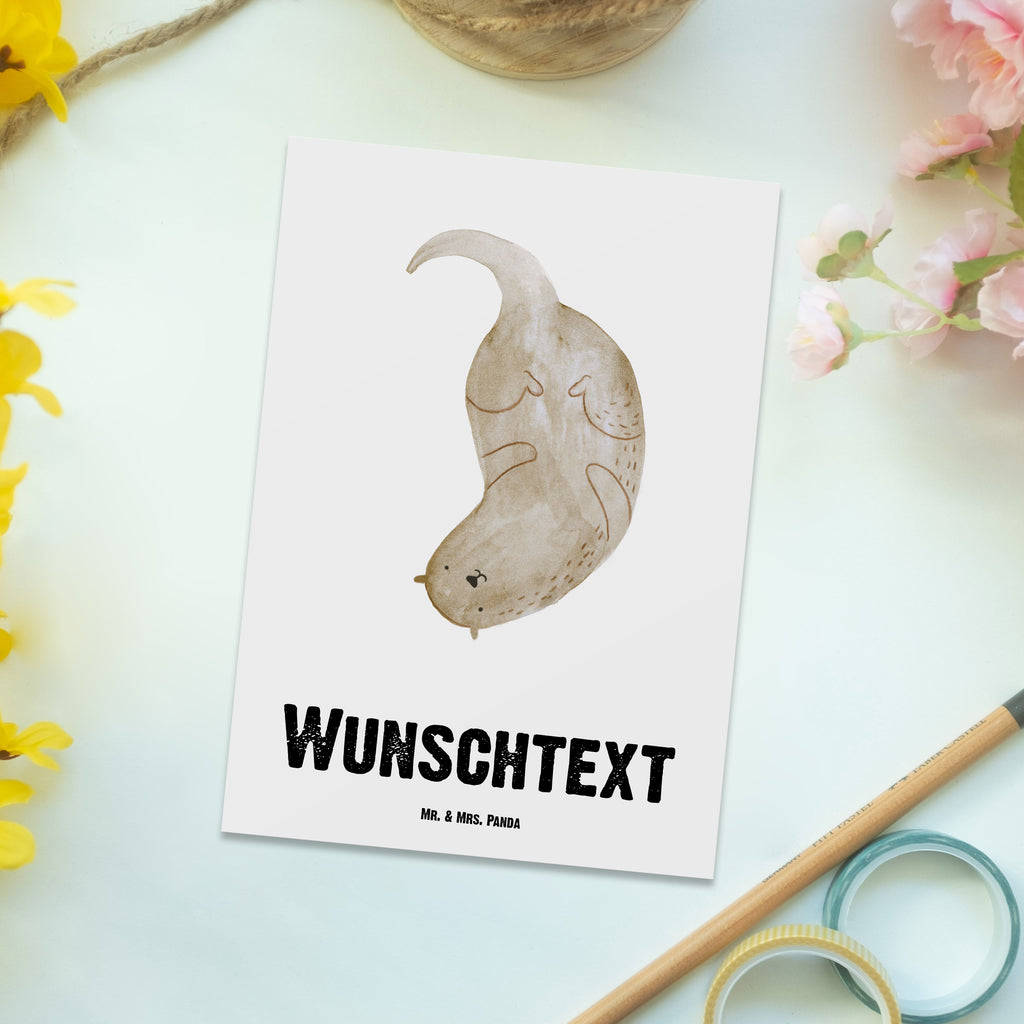 Personalisierte Postkarte Otter kopfüber Postkarte mit Namen, Postkarte bedrucken, Postkarte mit Wunschtext, Postkarte personalisierbar, Geschenkkarte mit Namen, Grußkarte mit Namen, Karte mit Namen, Einladung mit Namen, Ansichtskarte mit Namen, Geschenkkarte mit Wunschtext, Grußkarte mit Wunschtext, Karte mit Wunschtext, Einladung mit Wunschtext, Ansichtskarte mit Wunschtext, Otter, Fischotter, Seeotter, Otter Seeotter See Otter