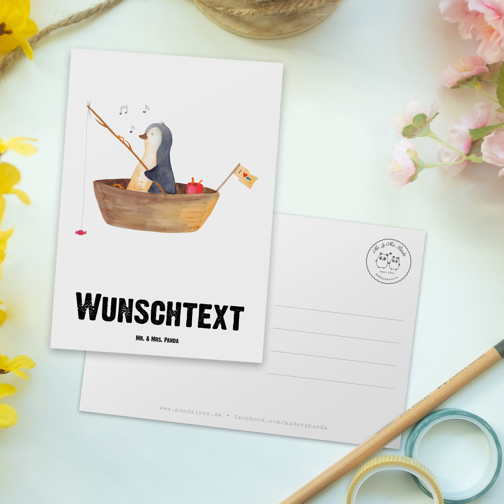 Personalisierte Postkarte Pinguin Angelboot Postkarte mit Namen, Postkarte bedrucken, Postkarte mit Wunschtext, Postkarte personalisierbar, Geschenkkarte mit Namen, Grußkarte mit Namen, Karte mit Namen, Einladung mit Namen, Ansichtskarte mit Namen, Geschenkkarte mit Wunschtext, Grußkarte mit Wunschtext, Karte mit Wunschtext, Einladung mit Wunschtext, Ansichtskarte mit Wunschtext, Pinguin, Pinguine, Angeln, Boot, Angelboot, Lebenslust, Leben, genießen, Motivation, Neustart, Neuanfang, Trennung, Scheidung, Geschenkidee Liebeskummer