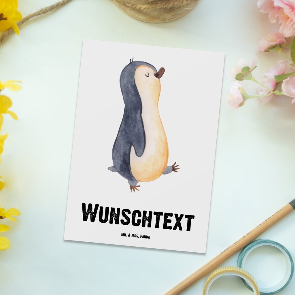 Personalisierte Postkarte Pinguin marschierend Postkarte mit Namen, Postkarte bedrucken, Postkarte mit Wunschtext, Postkarte personalisierbar, Geschenkkarte mit Namen, Grußkarte mit Namen, Karte mit Namen, Einladung mit Namen, Ansichtskarte mit Namen, Geschenkkarte mit Wunschtext, Grußkarte mit Wunschtext, Karte mit Wunschtext, Einladung mit Wunschtext, Ansichtskarte mit Wunschtext, Pinguin, Pinguine, Frühaufsteher, Langschläfer, Bruder, Schwester, Familie