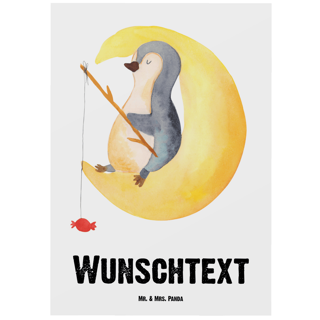Personalisierte Postkarte Pinguin Mond Postkarte mit Namen, Postkarte bedrucken, Postkarte mit Wunschtext, Postkarte personalisierbar, Geschenkkarte mit Namen, Grußkarte mit Namen, Karte mit Namen, Einladung mit Namen, Ansichtskarte mit Namen, Geschenkkarte mit Wunschtext, Grußkarte mit Wunschtext, Karte mit Wunschtext, Einladung mit Wunschtext, Ansichtskarte mit Wunschtext, Pinguin, Pinguine, Spruch, schlafen, Nachtruhe, Einschlafen, Schlafzimmer, Schlafstörungen, Gästezimmer