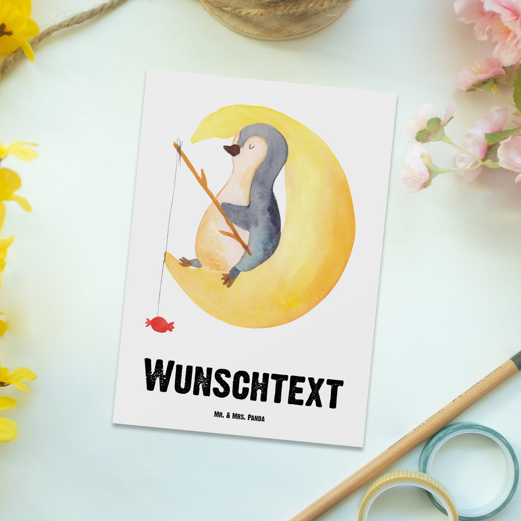 Personalisierte Postkarte Pinguin Mond Postkarte mit Namen, Postkarte bedrucken, Postkarte mit Wunschtext, Postkarte personalisierbar, Geschenkkarte mit Namen, Grußkarte mit Namen, Karte mit Namen, Einladung mit Namen, Ansichtskarte mit Namen, Geschenkkarte mit Wunschtext, Grußkarte mit Wunschtext, Karte mit Wunschtext, Einladung mit Wunschtext, Ansichtskarte mit Wunschtext, Pinguin, Pinguine, Spruch, schlafen, Nachtruhe, Einschlafen, Schlafzimmer, Schlafstörungen, Gästezimmer