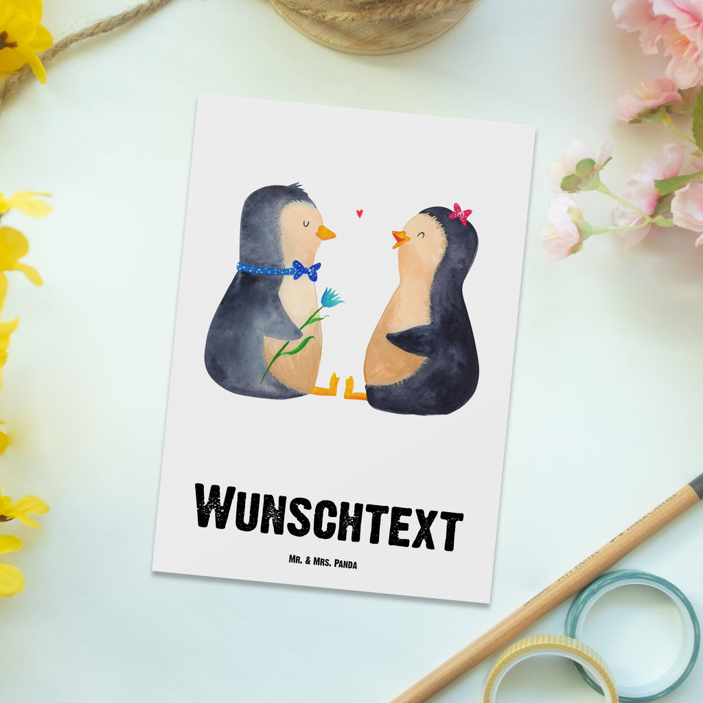 Personalisierte Postkarte Pinguin Pärchen Postkarte mit Namen, Postkarte bedrucken, Postkarte mit Wunschtext, Postkarte personalisierbar, Geschenkkarte mit Namen, Grußkarte mit Namen, Karte mit Namen, Einladung mit Namen, Ansichtskarte mit Namen, Geschenkkarte mit Wunschtext, Grußkarte mit Wunschtext, Karte mit Wunschtext, Einladung mit Wunschtext, Ansichtskarte mit Wunschtext, Pinguin, Pinguine, Liebe, Liebespaar, Liebesbeweis, Liebesgeschenk, Verlobung, Jahrestag, Hochzeitstag, Hochzeit, Hochzeitsgeschenk, große Liebe, Traumpaar