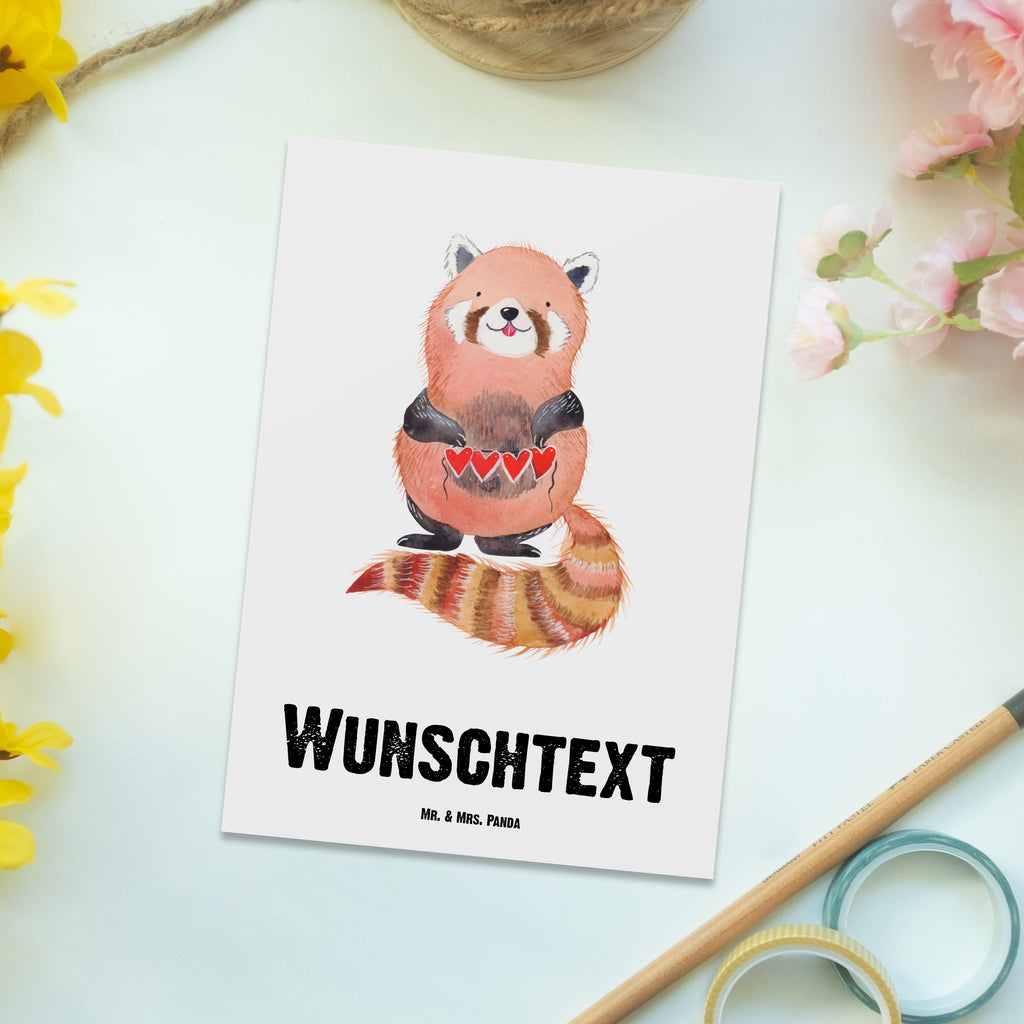 Personalisierte Postkarte Roter Panda Postkarte mit Namen, Postkarte bedrucken, Postkarte mit Wunschtext, Postkarte personalisierbar, Geschenkkarte mit Namen, Grußkarte mit Namen, Karte mit Namen, Einladung mit Namen, Ansichtskarte mit Namen, Geschenkkarte mit Wunschtext, Grußkarte mit Wunschtext, Karte mit Wunschtext, Einladung mit Wunschtext, Ansichtskarte mit Wunschtext, süße Tiermotive, gute Laune, lustige Sprüche, Tiere, Panda, Liebe, Rot, Herz, Liebling, Lieblingsmensch