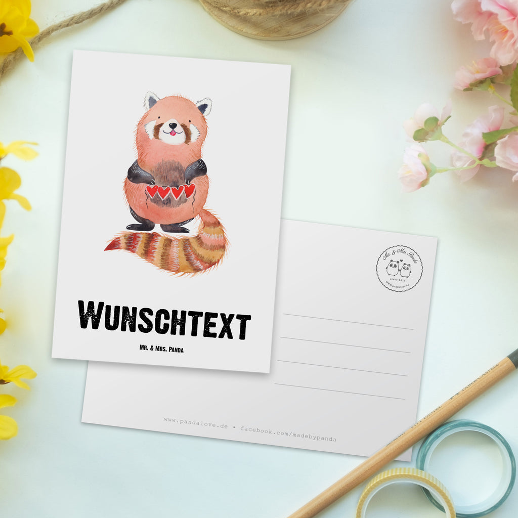 Personalisierte Postkarte Roter Panda Postkarte mit Namen, Postkarte bedrucken, Postkarte mit Wunschtext, Postkarte personalisierbar, Geschenkkarte mit Namen, Grußkarte mit Namen, Karte mit Namen, Einladung mit Namen, Ansichtskarte mit Namen, Geschenkkarte mit Wunschtext, Grußkarte mit Wunschtext, Karte mit Wunschtext, Einladung mit Wunschtext, Ansichtskarte mit Wunschtext, süße Tiermotive, gute Laune, lustige Sprüche, Tiere, Panda, Liebe, Rot, Herz, Liebling, Lieblingsmensch