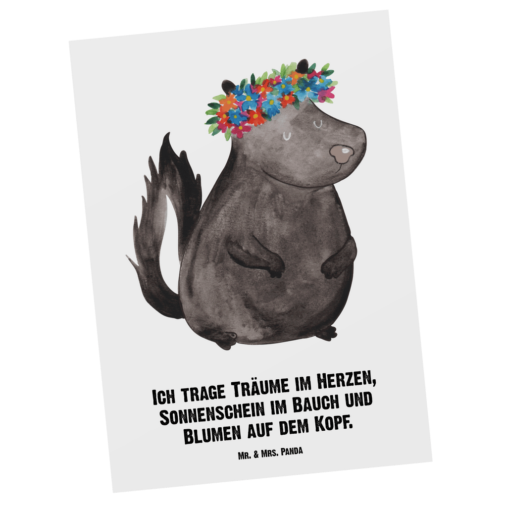 Personalisierte Postkarte Stinktier Blumenmaedchen Postkarte mit Namen, Postkarte bedrucken, Postkarte mit Wunschtext, Postkarte personalisierbar, Geschenkkarte mit Namen, Grußkarte mit Namen, Karte mit Namen, Einladung mit Namen, Ansichtskarte mit Namen, Geschenkkarte mit Wunschtext, Grußkarte mit Wunschtext, Karte mit Wunschtext, Einladung mit Wunschtext, Ansichtskarte mit Wunschtext, Stinktier, Skunk, Wildtier, Raubtier, Stinker, Stinki, Yoga, Namaste, Lebe, Liebe, Lache