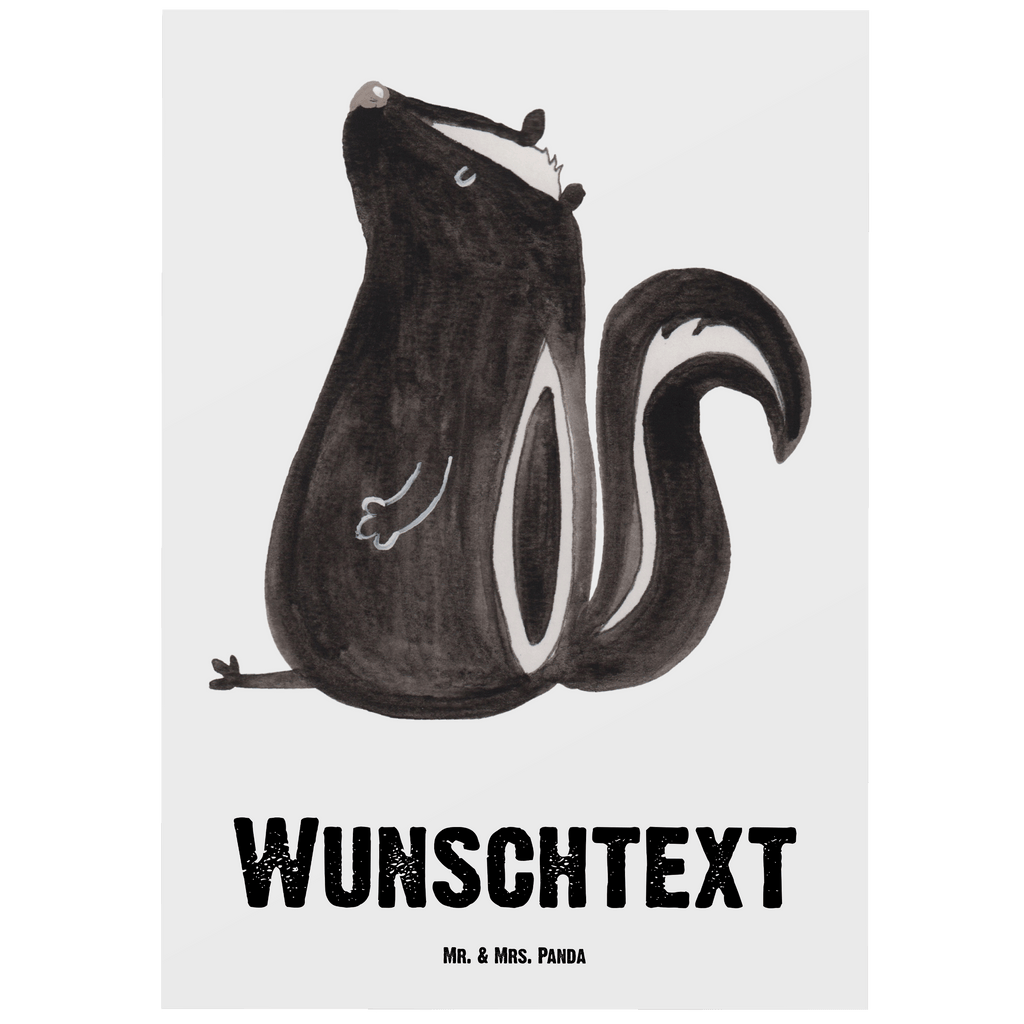 Personalisierte Postkarte Stinktier sitzend Postkarte mit Namen, Postkarte bedrucken, Postkarte mit Wunschtext, Postkarte personalisierbar, Geschenkkarte mit Namen, Grußkarte mit Namen, Karte mit Namen, Einladung mit Namen, Ansichtskarte mit Namen, Geschenkkarte mit Wunschtext, Grußkarte mit Wunschtext, Karte mit Wunschtext, Einladung mit Wunschtext, Ansichtskarte mit Wunschtext, Stinktier, Skunk, Wildtier, Raubtier, Stinker, Stinki, Spruch, Büro, Recht, Besserwisser
