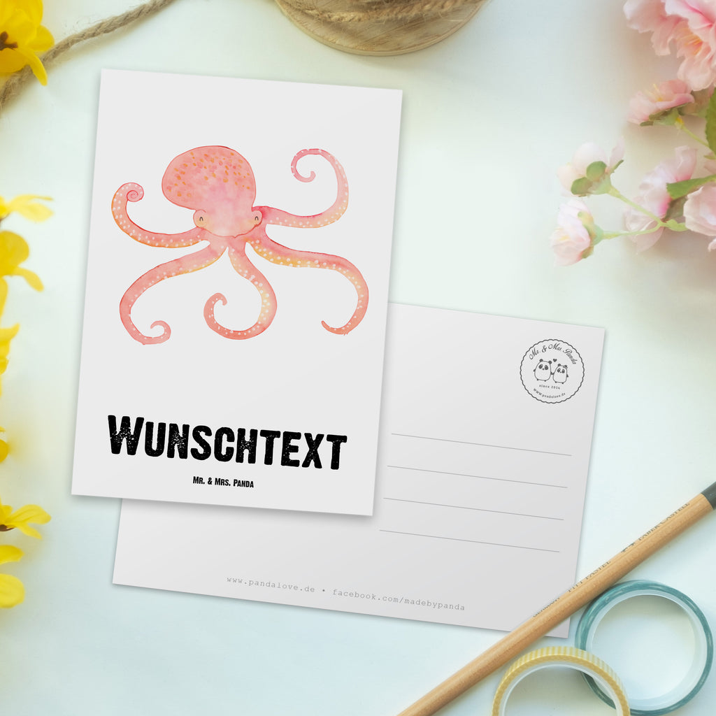 Personalisierte Postkarte Tintenfisch Postkarte mit Namen, Postkarte bedrucken, Postkarte mit Wunschtext, Postkarte personalisierbar, Geschenkkarte mit Namen, Grußkarte mit Namen, Karte mit Namen, Einladung mit Namen, Ansichtskarte mit Namen, Geschenkkarte mit Wunschtext, Grußkarte mit Wunschtext, Karte mit Wunschtext, Einladung mit Wunschtext, Ansichtskarte mit Wunschtext, süße Tiermotive, gute Laune, lustige Sprüche, Tiere, Meer, Meerestier, Krake, Tintenfisch, Arme, Wasser, Ozean
