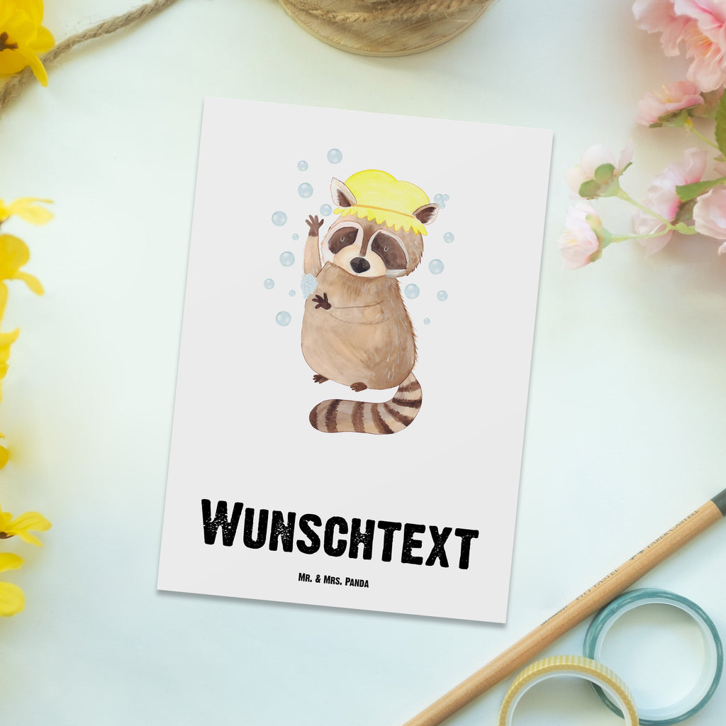 Personalisierte Postkarte Waschbär Postkarte mit Namen, Postkarte bedrucken, Postkarte mit Wunschtext, Postkarte personalisierbar, Geschenkkarte mit Namen, Grußkarte mit Namen, Karte mit Namen, Einladung mit Namen, Ansichtskarte mit Namen, Geschenkkarte mit Wunschtext, Grußkarte mit Wunschtext, Karte mit Wunschtext, Einladung mit Wunschtext, Ansichtskarte mit Wunschtext, süße Tiermotive, gute Laune, lustige Sprüche, Tiere, Waschbär, Tagträumen, Plan, Fröhlich, waschen, Seifenblasen