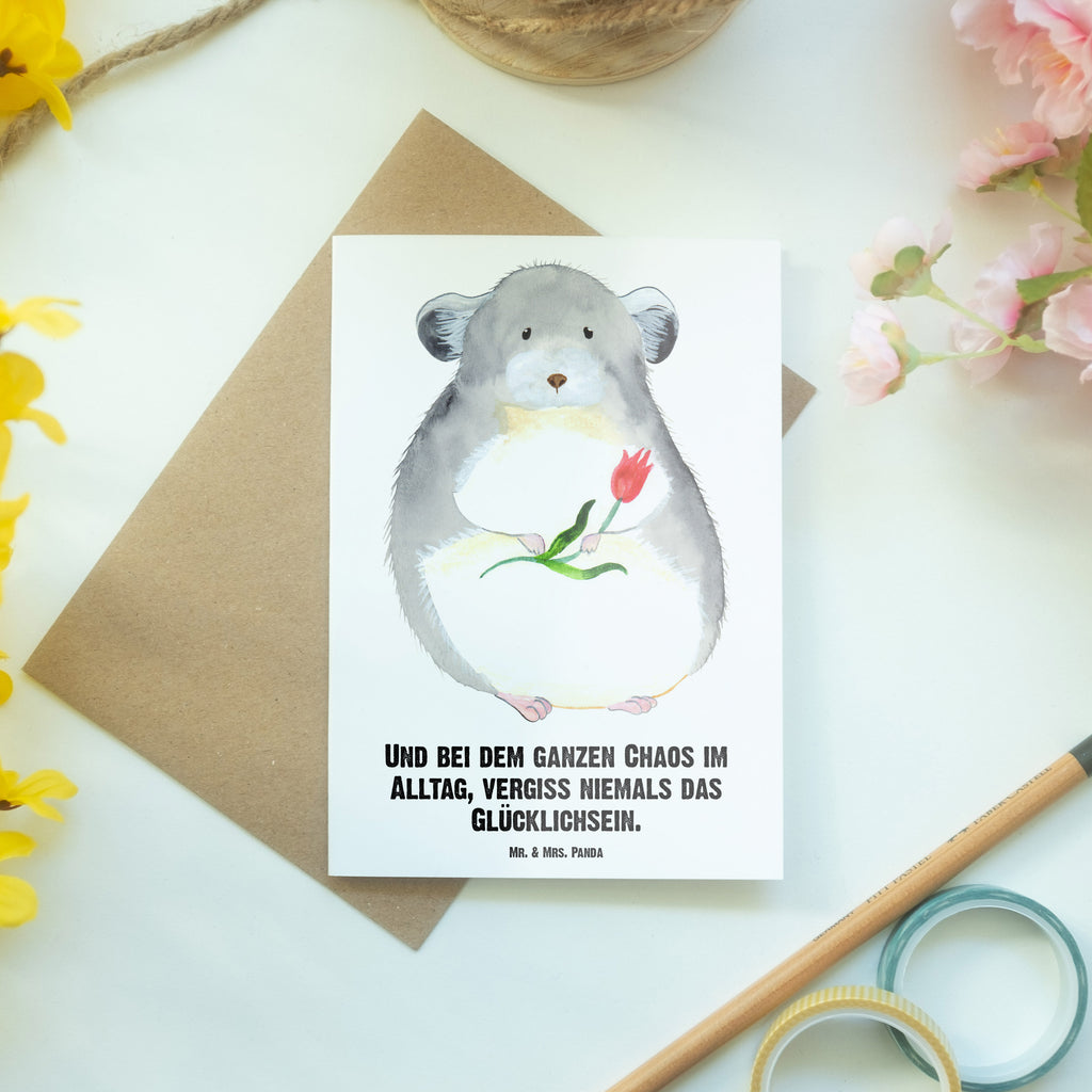 Personalisierte Grußkarte Chinchilla mit Blume Personalisierte Grußkarte, Personalisiertere Klappkarte, Personalisierte Einladungskarte, Personalisierte Glückwunschkarte, Personalisierte Hochzeitskarte, Personalisierte Geburtstagskarte, Grußkarte mit Namen, Grußkarte selber drucken, Grußkarte selbst gestalten, Grußkarte mit persönlichen Nachrichten, Grußkarte als Geldgeschenk, Grußkarten personalisiert, Tiermotive, Gute Laune, lustige Sprüche, Tiere, Chinchilla, Chinchillas, Liebeskummer, Kummer, Depressionen, traurig sein, Chaos, Glücklichsein, Büro, Büroalltag