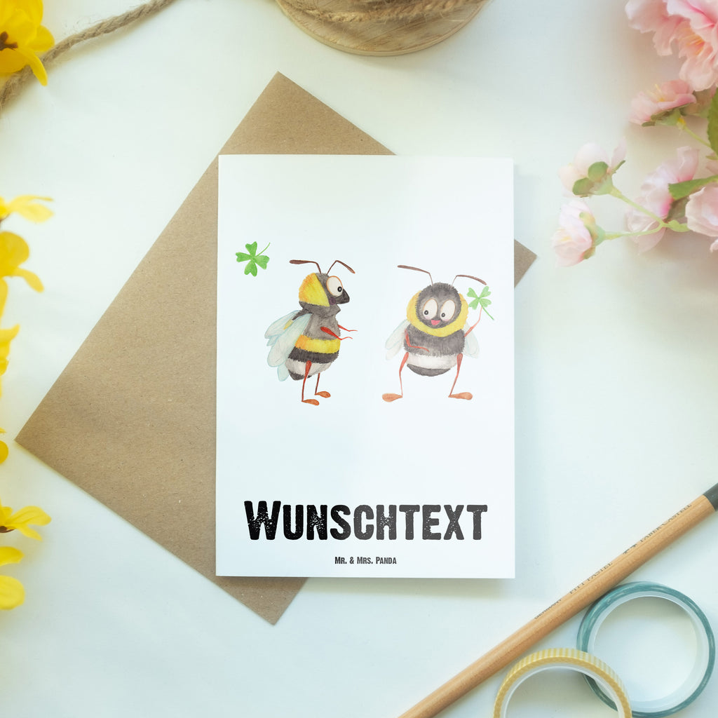 Personalisierte Grußkarte Hummeln mit Kleeblatt Personalisierte Grußkarte, Personalisiertere Klappkarte, Personalisierte Einladungskarte, Personalisierte Glückwunschkarte, Personalisierte Hochzeitskarte, Personalisierte Geburtstagskarte, Grußkarte mit Namen, Grußkarte selber drucken, Grußkarte selbst gestalten, Grußkarte mit persönlichen Nachrichten, Grußkarte als Geldgeschenk, Grußkarten personalisiert, Tiermotive, Gute Laune, lustige Sprüche, Tiere, Hummel, Biene, Spruch positiv, Biene Deko, Spruch schön, glücklich sein, glücklich werden, Spruch fröhlich