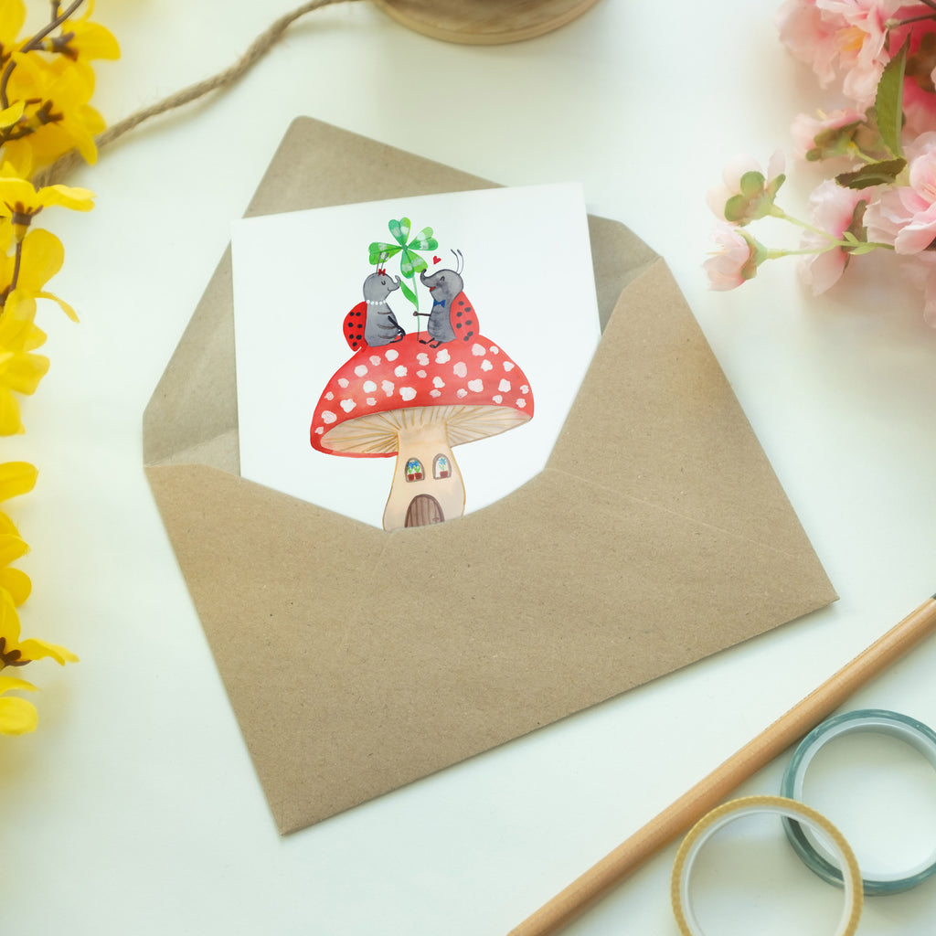 Personalisierte Grußkarte Marienkäfer Paar Fliegenpilz Personalisierte Grußkarte, Personalisiertere Klappkarte, Personalisierte Einladungskarte, Personalisierte Glückwunschkarte, Personalisierte Hochzeitskarte, Personalisierte Geburtstagskarte, Grußkarte mit Namen, Grußkarte selber drucken, Grußkarte selbst gestalten, Grußkarte mit persönlichen Nachrichten, Grußkarte als Geldgeschenk, Grußkarten personalisiert, Tiermotive, Gute Laune, lustige Sprüche, Tiere, Haus, Wohnung, zuhause, Fliegenpilz, Marienkäfer, Fleigenpilzhaus