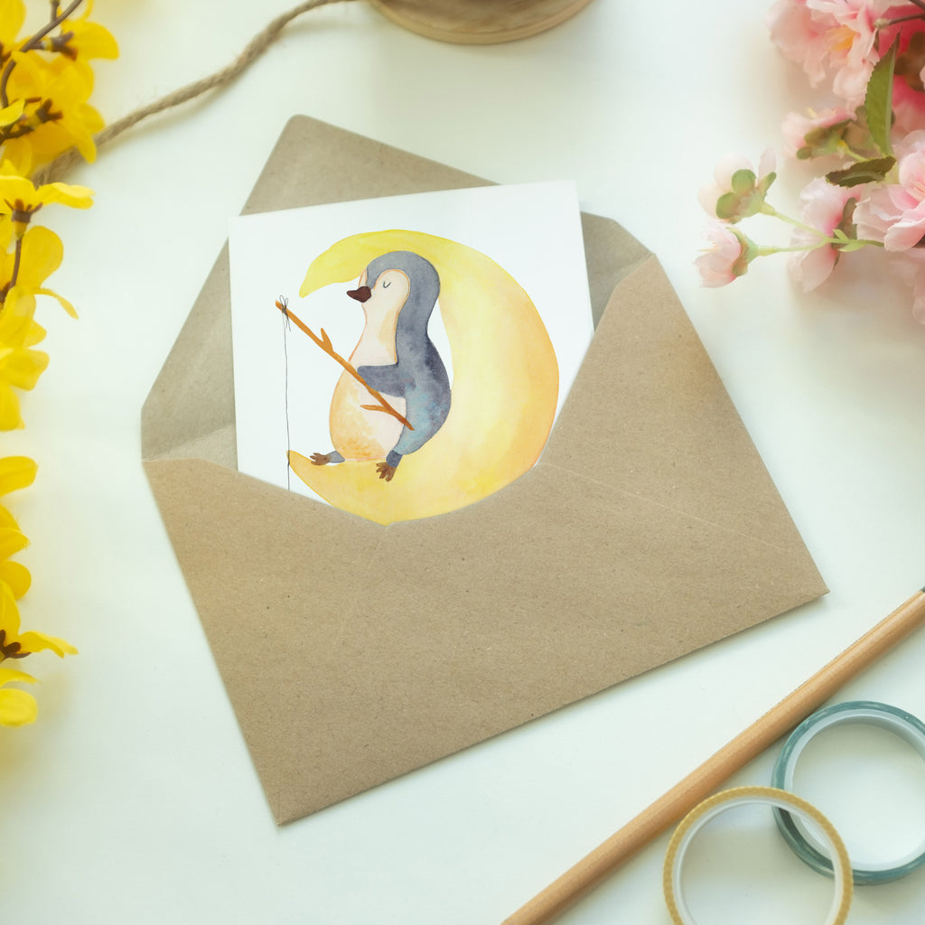 Personalisierte Grußkarte Pinguin Mond Personalisierte Grußkarte, Personalisiertere Klappkarte, Personalisierte Einladungskarte, Personalisierte Glückwunschkarte, Personalisierte Hochzeitskarte, Personalisierte Geburtstagskarte, Grußkarte mit Namen, Grußkarte selber drucken, Grußkarte selbst gestalten, Grußkarte mit persönlichen Nachrichten, Grußkarte als Geldgeschenk, Grußkarten personalisiert, Pinguin, Pinguine, Spruch, schlafen, Nachtruhe, Einschlafen, Schlafzimmer, Schlafstörungen, Gästezimmer