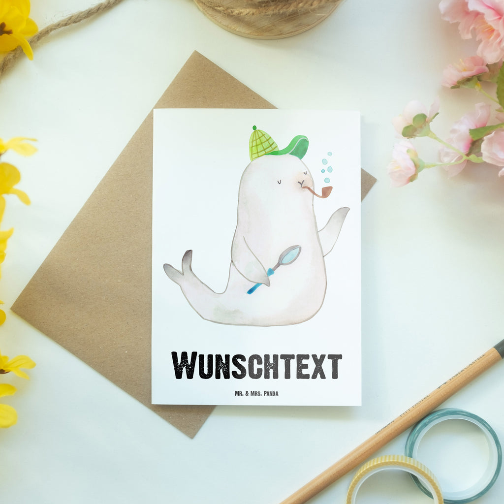 Personalisierte Grußkarte Robbe Sherlock Personalisierte Grußkarte, Personalisiertere Klappkarte, Personalisierte Einladungskarte, Personalisierte Glückwunschkarte, Personalisierte Hochzeitskarte, Personalisierte Geburtstagskarte, Grußkarte mit Namen, Grußkarte selber drucken, Grußkarte selbst gestalten, Grußkarte mit persönlichen Nachrichten, Grußkarte als Geldgeschenk, Grußkarten personalisiert, Tiermotive, Gute Laune, lustige Sprüche, Tiere