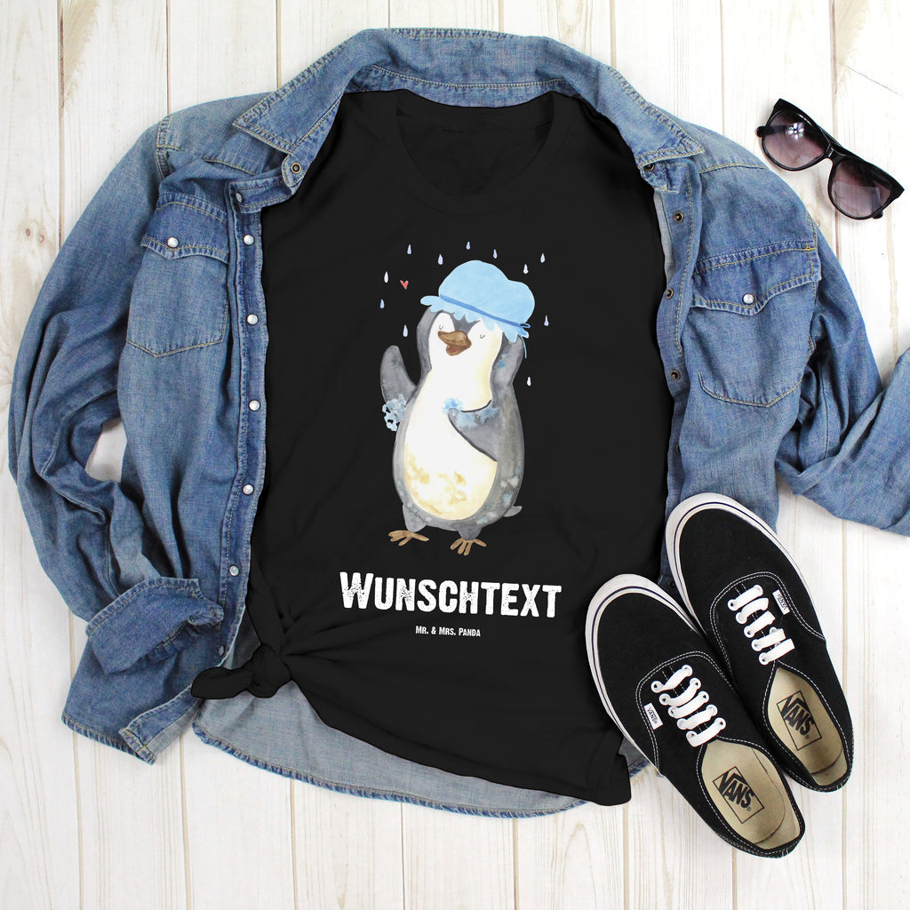 Größe XXL Personalisiertes T-Shirt Pinguin duscht T-Shirt Personalisiert, T-Shirt mit Namen, T-Shirt mit Aufruck, Männer, Frauen, Wunschtext, Bedrucken, Pinguin, Pinguine, Dusche, duschen, Lebensmotto, Motivation, Neustart, Neuanfang, glücklich sein