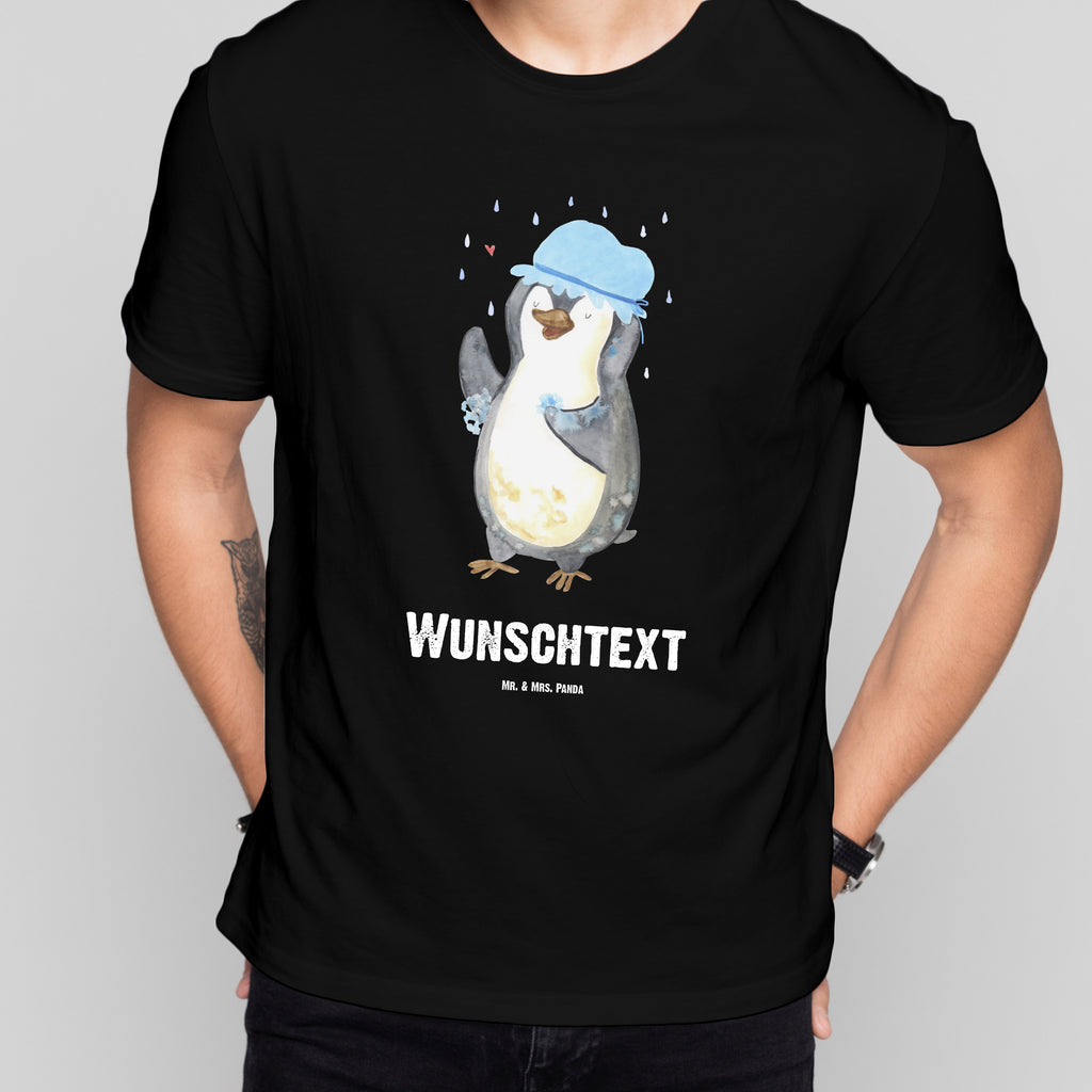 Größe XXL Personalisiertes T-Shirt Pinguin duscht T-Shirt Personalisiert, T-Shirt mit Namen, T-Shirt mit Aufruck, Männer, Frauen, Wunschtext, Bedrucken, Pinguin, Pinguine, Dusche, duschen, Lebensmotto, Motivation, Neustart, Neuanfang, glücklich sein