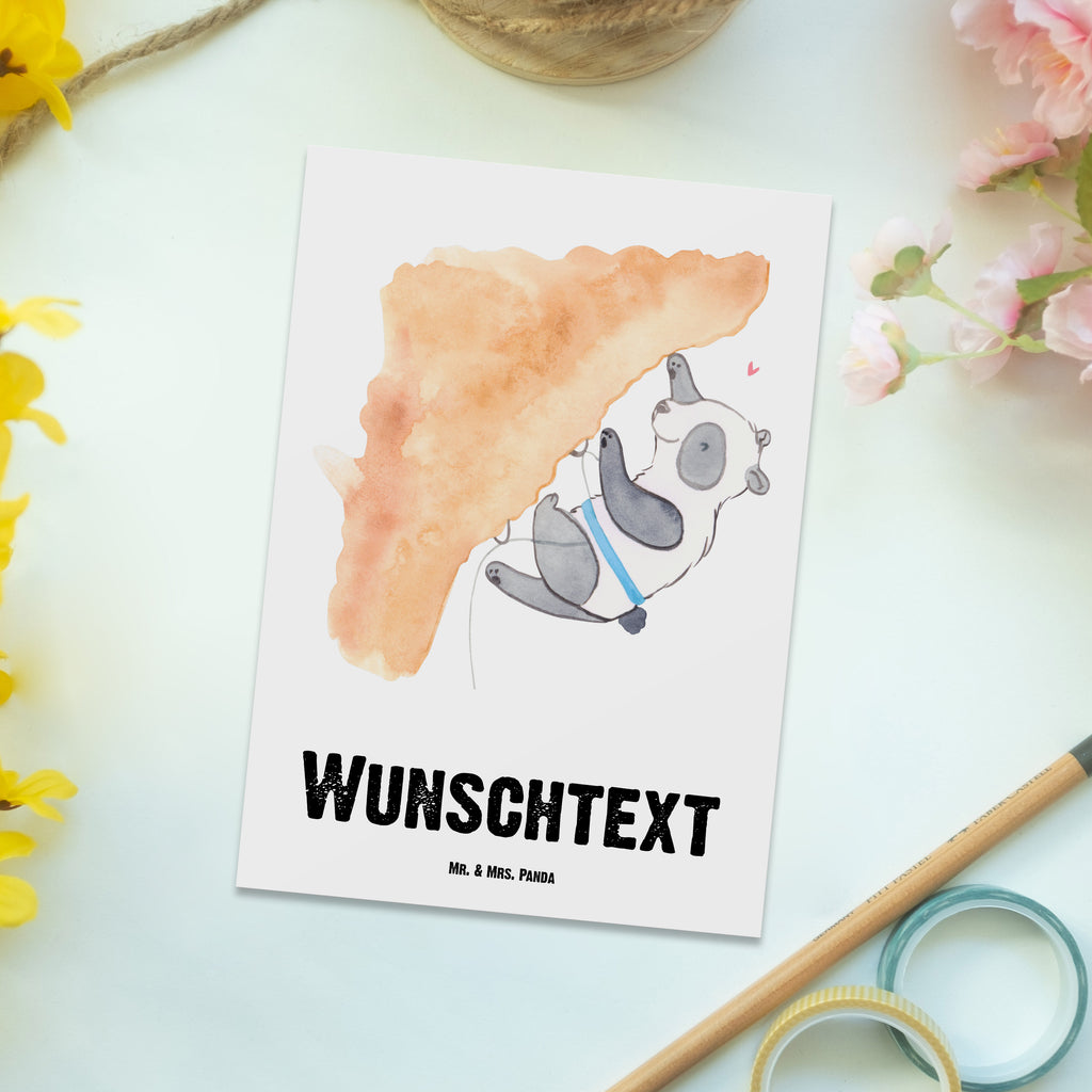 Personalisierte Postkarte Panda Klettern Medizin Postkarte mit Namen, Postkarte bedrucken, Postkarte mit Wunschtext, Postkarte personalisierbar, Geschenkkarte mit Namen, Grußkarte mit Namen, Karte mit Namen, Einladung mit Namen, Ansichtskarte mit Namen, Geschenkkarte mit Wunschtext, Grußkarte mit Wunschtext, Karte mit Wunschtext, Einladung mit Wunschtext, Ansichtskarte mit Wunschtext, Geschenk, Sport, Sportart, Hobby, Schenken, Danke, Dankeschön, Auszeichnung, Gewinn, Sportler, Klettern, Bouldern, Kletterhalle, Klettersport