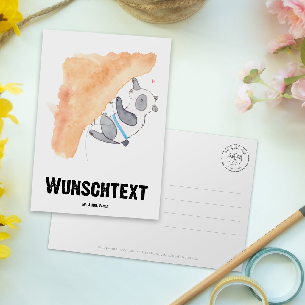 Personalisierte Postkarte Panda Klettern Medizin Postkarte mit Namen, Postkarte bedrucken, Postkarte mit Wunschtext, Postkarte personalisierbar, Geschenkkarte mit Namen, Grußkarte mit Namen, Karte mit Namen, Einladung mit Namen, Ansichtskarte mit Namen, Geschenkkarte mit Wunschtext, Grußkarte mit Wunschtext, Karte mit Wunschtext, Einladung mit Wunschtext, Ansichtskarte mit Wunschtext, Geschenk, Sport, Sportart, Hobby, Schenken, Danke, Dankeschön, Auszeichnung, Gewinn, Sportler, Klettern, Bouldern, Kletterhalle, Klettersport