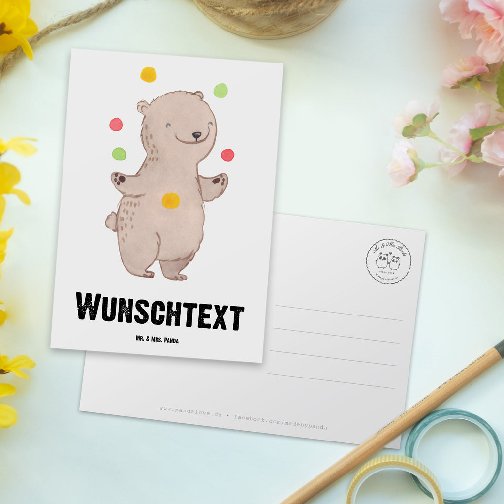 Personalisierte Postkarte Bär Jonglieren Tage Postkarte mit Namen, Postkarte bedrucken, Postkarte mit Wunschtext, Postkarte personalisierbar, Geschenkkarte mit Namen, Grußkarte mit Namen, Karte mit Namen, Einladung mit Namen, Ansichtskarte mit Namen, Geschenkkarte mit Wunschtext, Grußkarte mit Wunschtext, Karte mit Wunschtext, Einladung mit Wunschtext, Ansichtskarte mit Wunschtext, Geschenk, Sport, Sportart, Hobby, Schenken, Danke, Dankeschön, Auszeichnung, Gewinn, Sportler, Jonglieren, Jongleur, Zirkus, Artistik