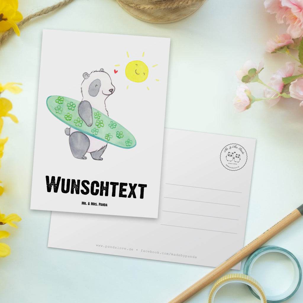 Personalisierte Postkarte Panda Surfen Tage Postkarte mit Namen, Postkarte bedrucken, Postkarte mit Wunschtext, Postkarte personalisierbar, Geschenkkarte mit Namen, Grußkarte mit Namen, Karte mit Namen, Einladung mit Namen, Ansichtskarte mit Namen, Geschenkkarte mit Wunschtext, Grußkarte mit Wunschtext, Karte mit Wunschtext, Einladung mit Wunschtext, Ansichtskarte mit Wunschtext, Geschenk, Sport, Sportart, Hobby, Schenken, Danke, Dankeschön, Auszeichnung, Gewinn, Sportler, Wellenreiten, Surfen, Surfschule