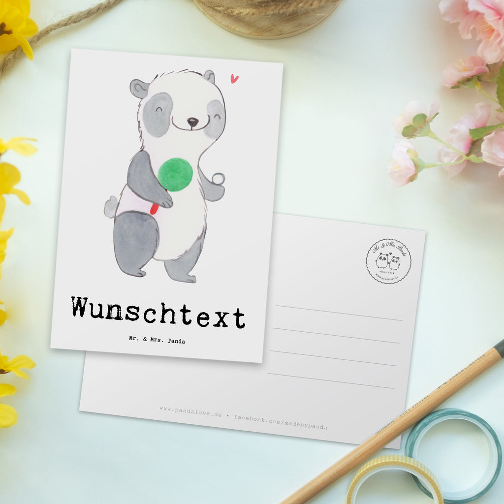 Personalisierte Postkarte Panda Tischtennis Medizin Postkarte mit Namen, Postkarte bedrucken, Postkarte mit Wunschtext, Postkarte personalisierbar, Geschenkkarte mit Namen, Grußkarte mit Namen, Karte mit Namen, Einladung mit Namen, Ansichtskarte mit Namen, Geschenkkarte mit Wunschtext, Grußkarte mit Wunschtext, Karte mit Wunschtext, Einladung mit Wunschtext, Ansichtskarte mit Wunschtext, Geschenk, Sport, Sportart, Hobby, Schenken, Danke, Dankeschön, Auszeichnung, Gewinn, Sportler, Tischtennis, Tischtennis Bund, Tischtennis Verein, Ballsport