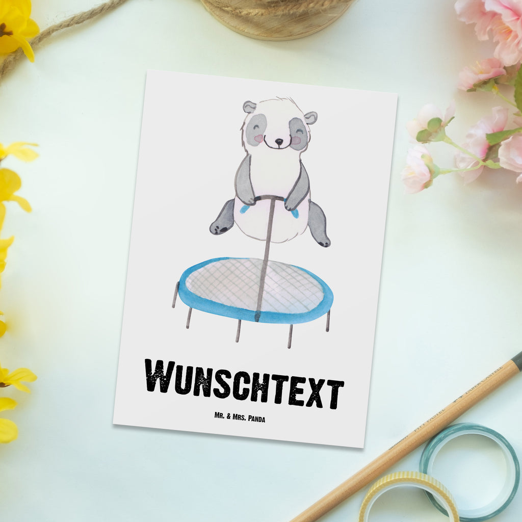 Personalisierte Postkarte Panda Trampolin springen Medizin Postkarte mit Namen, Postkarte bedrucken, Postkarte mit Wunschtext, Postkarte personalisierbar, Geschenkkarte mit Namen, Grußkarte mit Namen, Karte mit Namen, Einladung mit Namen, Ansichtskarte mit Namen, Geschenkkarte mit Wunschtext, Grußkarte mit Wunschtext, Karte mit Wunschtext, Einladung mit Wunschtext, Ansichtskarte mit Wunschtext, Geschenk, Sport, Sportart, Hobby, Schenken, Danke, Dankeschön, Auszeichnung, Gewinn, Sportler, Trampolin springen, Trampolin Springen, Trampolin Turnen, Fitnessstudio, Trampolin-Übungen, Trampolin-Workout