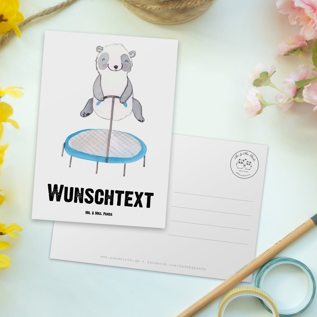 Personalisierte Postkarte Panda Trampolin springen Tage Postkarte mit Namen, Postkarte bedrucken, Postkarte mit Wunschtext, Postkarte personalisierbar, Geschenkkarte mit Namen, Grußkarte mit Namen, Karte mit Namen, Einladung mit Namen, Ansichtskarte mit Namen, Geschenkkarte mit Wunschtext, Grußkarte mit Wunschtext, Karte mit Wunschtext, Einladung mit Wunschtext, Ansichtskarte mit Wunschtext, Geschenk, Sport, Sportart, Hobby, Schenken, Danke, Dankeschön, Auszeichnung, Gewinn, Sportler, Trampolin springen, Trampolin Springen, Trampolin Turnen, Fitnessstudio