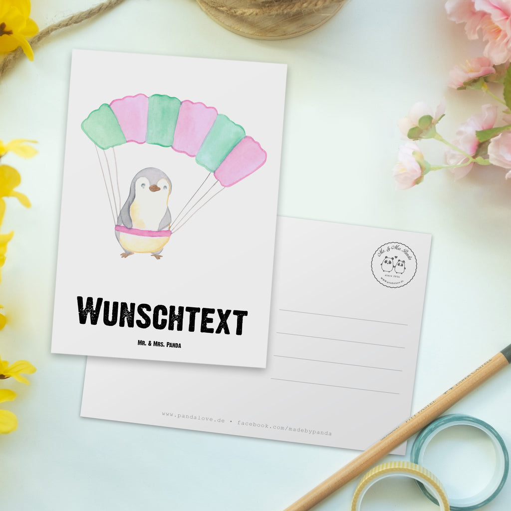Personalisierte Postkarte Pinguin Fallschirm springen Medizin Postkarte mit Namen, Postkarte bedrucken, Postkarte mit Wunschtext, Postkarte personalisierbar, Geschenkkarte mit Namen, Grußkarte mit Namen, Karte mit Namen, Einladung mit Namen, Ansichtskarte mit Namen, Geschenkkarte mit Wunschtext, Grußkarte mit Wunschtext, Karte mit Wunschtext, Einladung mit Wunschtext, Ansichtskarte mit Wunschtext, Geschenk, Sport, Sportart, Hobby, Schenken, Danke, Dankeschön, Auszeichnung, Gewinn, Sportler, Fallschirmspringen, Skydive, Fallschirmsprung, Tandemsprung, Fallschirmflug, Freifall, Erlebnisgeschenk, Adrenalinkick, Extreme Sport, Luftakrobatik, Adrenalinrausch, Parachute Jumping