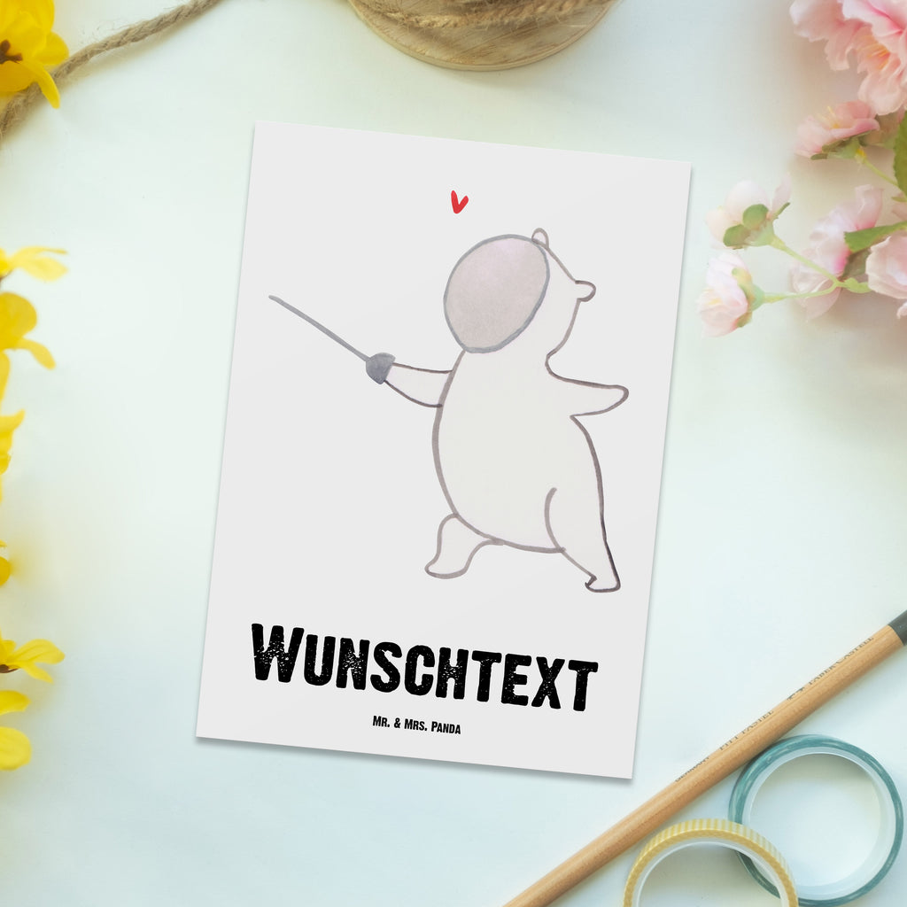 Personalisierte Postkarte Panda Fechten Medizin Postkarte mit Namen, Postkarte bedrucken, Postkarte mit Wunschtext, Postkarte personalisierbar, Geschenkkarte mit Namen, Grußkarte mit Namen, Karte mit Namen, Einladung mit Namen, Ansichtskarte mit Namen, Geschenkkarte mit Wunschtext, Grußkarte mit Wunschtext, Karte mit Wunschtext, Einladung mit Wunschtext, Ansichtskarte mit Wunschtext, Geschenk, Sport, Sportart, Hobby, Schenken, Danke, Dankeschön, Auszeichnung, Gewinn, Sportler, Fechten, Fechter Bund, Fecht Verein, Fecht Club