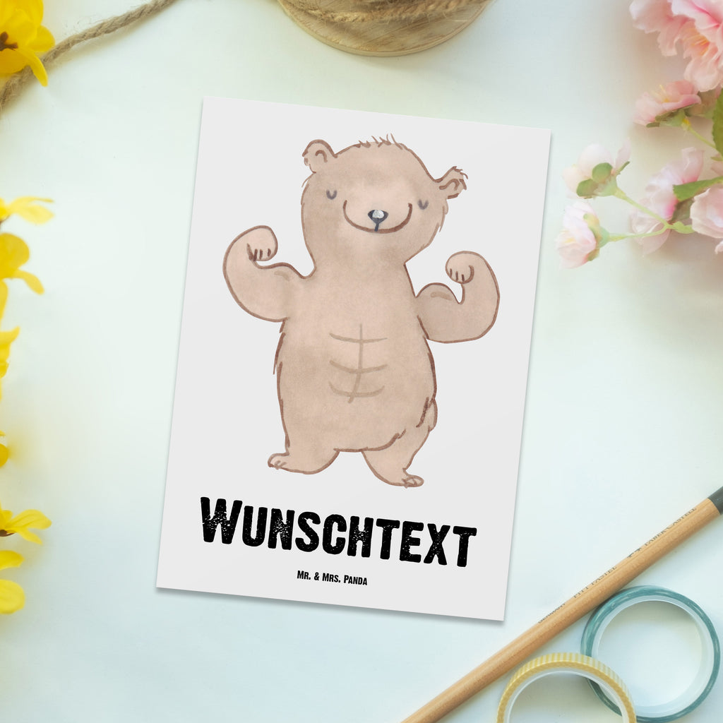 Personalisierte Postkarte Bär Bodybuilding Medizin Postkarte mit Namen, Postkarte bedrucken, Postkarte mit Wunschtext, Postkarte personalisierbar, Geschenkkarte mit Namen, Grußkarte mit Namen, Karte mit Namen, Einladung mit Namen, Ansichtskarte mit Namen, Geschenkkarte mit Wunschtext, Grußkarte mit Wunschtext, Karte mit Wunschtext, Einladung mit Wunschtext, Ansichtskarte mit Wunschtext, Geschenk, Sport, Sportart, Hobby, Schenken, Danke, Dankeschön, Auszeichnung, Gewinn, Sportler, Bodybuilding, Muskelmasse, Körpergestaltung, Leistungssport, Gewichtheben, Fitnessstudio, Muskelaufbau, Krafttraining, Sportprogramm, Training, Fettabbau, Ausdauer, Stärke, Fitness, Kondition
