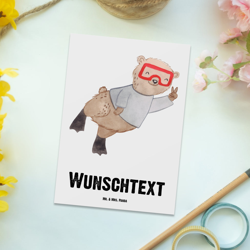 Personalisierte Postkarte Bär Tauchen Medizin Postkarte mit Namen, Postkarte bedrucken, Postkarte mit Wunschtext, Postkarte personalisierbar, Geschenkkarte mit Namen, Grußkarte mit Namen, Karte mit Namen, Einladung mit Namen, Ansichtskarte mit Namen, Geschenkkarte mit Wunschtext, Grußkarte mit Wunschtext, Karte mit Wunschtext, Einladung mit Wunschtext, Ansichtskarte mit Wunschtext, Geschenk, Sport, Sportart, Hobby, Schenken, Danke, Dankeschön, Auszeichnung, Gewinn, Sportler, Tauchen, schnorcheln, Tauchgang, Tauchschule, Diving, Dive, Unterwasserabenteuer, Tauchsport, Tiefseetauchen, Tauchausflug, Tauchsafari