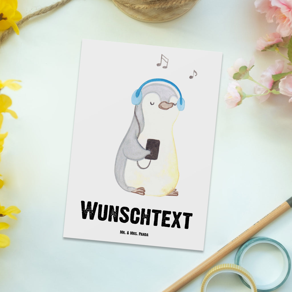 Personalisierte Postkarte Pinguin Musik hören Medizin Postkarte mit Namen, Postkarte bedrucken, Postkarte mit Wunschtext, Postkarte personalisierbar, Geschenkkarte mit Namen, Grußkarte mit Namen, Karte mit Namen, Einladung mit Namen, Ansichtskarte mit Namen, Geschenkkarte mit Wunschtext, Grußkarte mit Wunschtext, Karte mit Wunschtext, Einladung mit Wunschtext, Ansichtskarte mit Wunschtext, Geschenk, Sport, Sportart, Hobby, Schenken, Danke, Dankeschön, Auszeichnung, Gewinn, Sportler, Musik hören, Lieblingssong