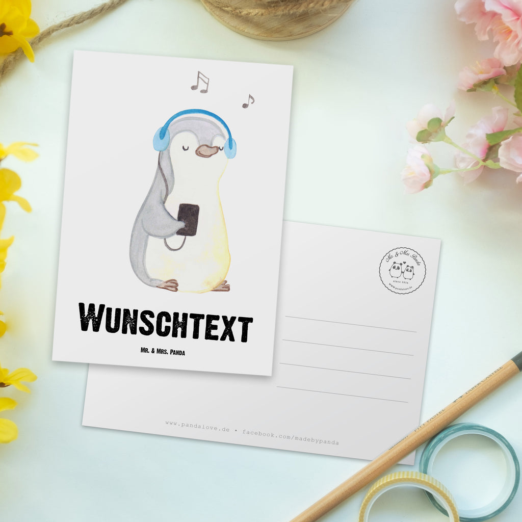 Personalisierte Postkarte Pinguin Musik hören Medizin Postkarte mit Namen, Postkarte bedrucken, Postkarte mit Wunschtext, Postkarte personalisierbar, Geschenkkarte mit Namen, Grußkarte mit Namen, Karte mit Namen, Einladung mit Namen, Ansichtskarte mit Namen, Geschenkkarte mit Wunschtext, Grußkarte mit Wunschtext, Karte mit Wunschtext, Einladung mit Wunschtext, Ansichtskarte mit Wunschtext, Geschenk, Sport, Sportart, Hobby, Schenken, Danke, Dankeschön, Auszeichnung, Gewinn, Sportler, Musik hören, Lieblingssong