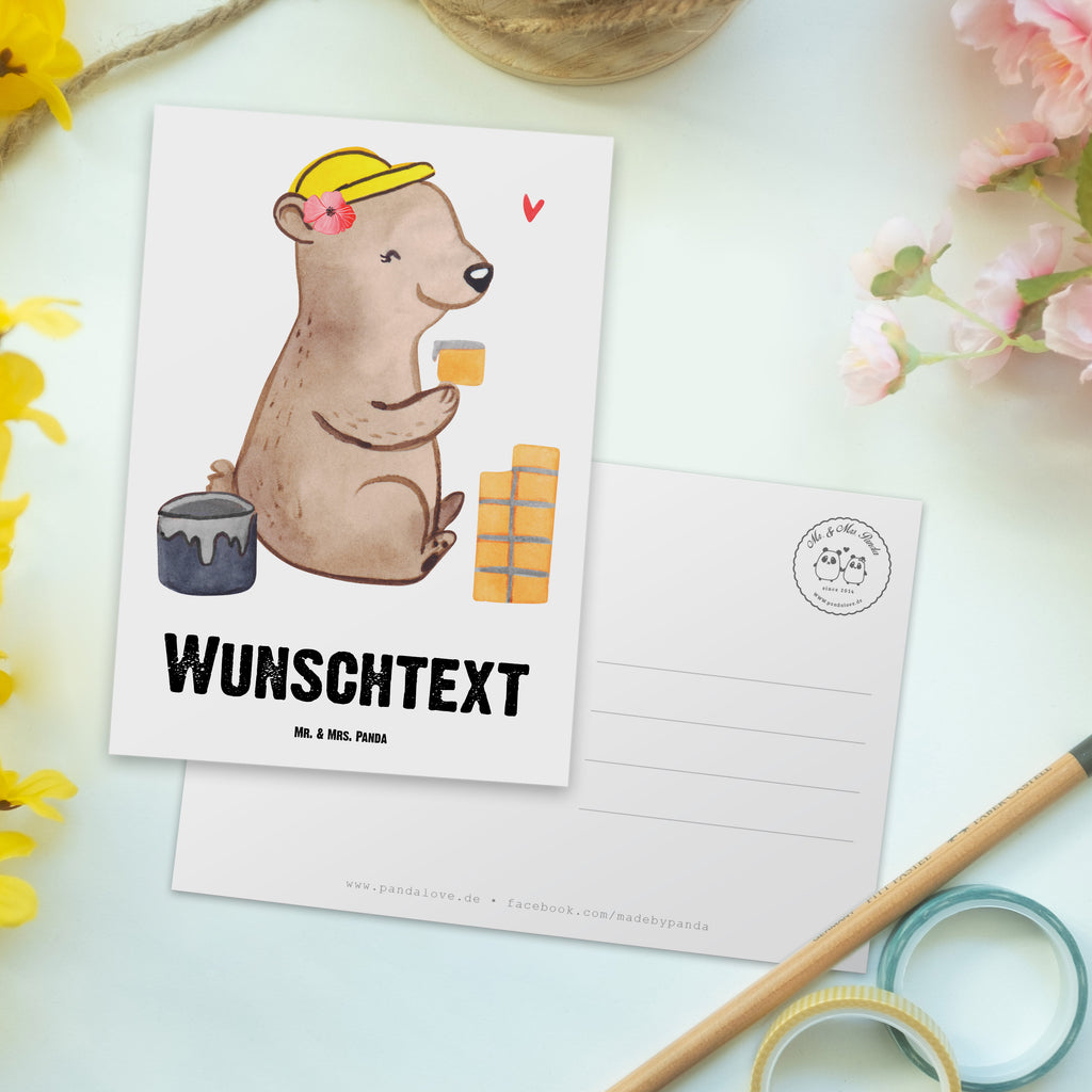 Personalisierte Postkarte Maurerin mit Herz Postkarte mit Namen, Postkarte bedrucken, Postkarte mit Wunschtext, Postkarte personalisierbar, Geschenkkarte mit Namen, Grußkarte mit Namen, Karte mit Namen, Einladung mit Namen, Ansichtskarte mit Namen, Geschenkkarte mit Wunschtext, Grußkarte mit Wunschtext, Karte mit Wunschtext, Einladung mit Wunschtext, Ansichtskarte mit Wunschtext, Beruf, Ausbildung, Jubiläum, Abschied, Rente, Kollege, Kollegin, Geschenk, Schenken, Arbeitskollege, Mitarbeiter, Firma, Danke, Dankeschön, Maurerin, Maurermeisterin, Gesellenprüfung, Handwerkerin, Maurerbetrieb