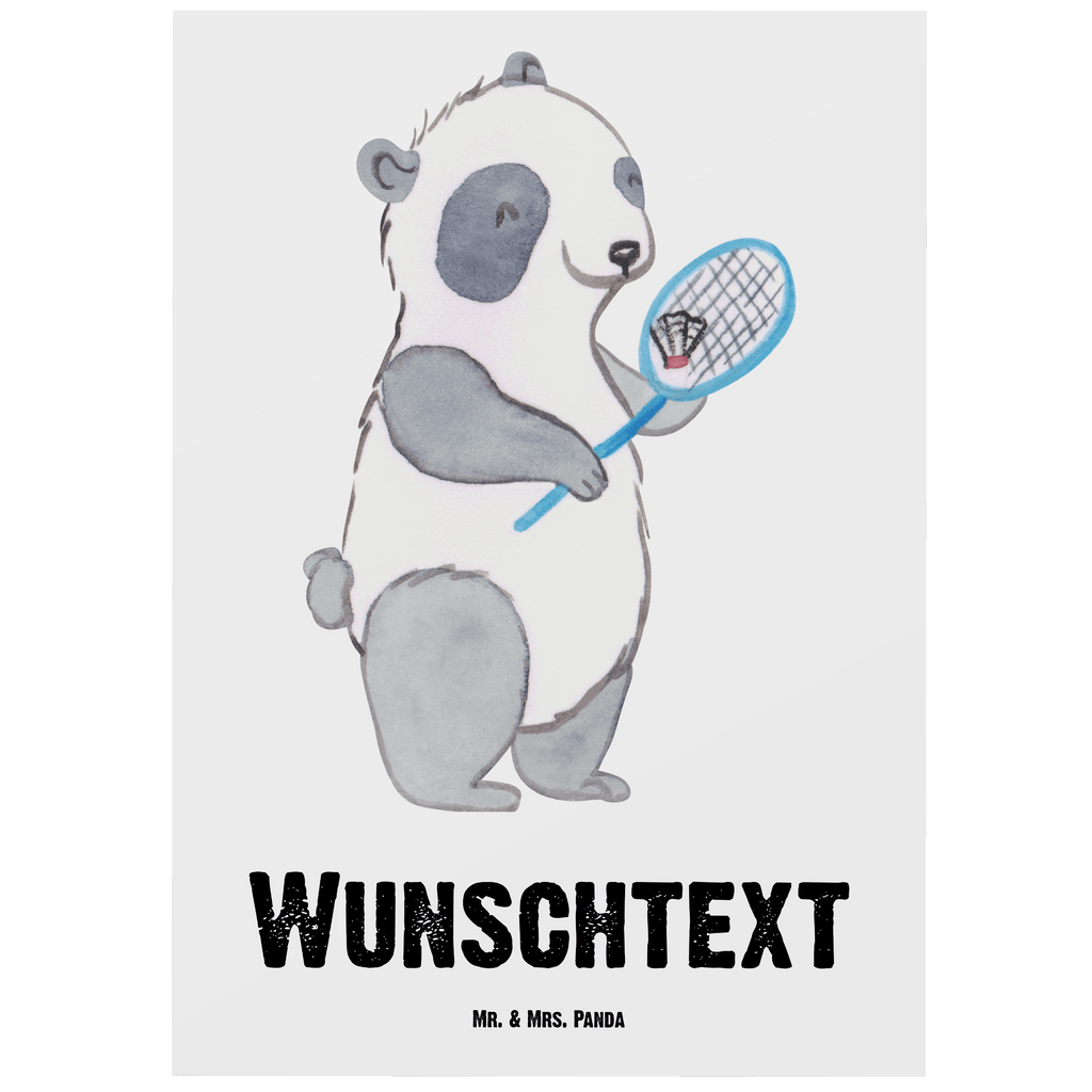 Personalisierte Postkarte Panda Badminton  Medizin Postkarte mit Namen, Postkarte bedrucken, Postkarte mit Wunschtext, Postkarte personalisierbar, Geschenkkarte mit Namen, Grußkarte mit Namen, Karte mit Namen, Einladung mit Namen, Ansichtskarte mit Namen, Geschenkkarte mit Wunschtext, Grußkarte mit Wunschtext, Karte mit Wunschtext, Einladung mit Wunschtext, Ansichtskarte mit Wunschtext, Geschenk, Sport, Sportart, Hobby, Schenken, Danke, Dankeschön, Auszeichnung, Gewinn, Sportler, Badminton, Badminton spielen