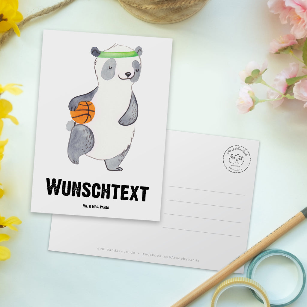 Personalisierte Postkarte Panda Basketball Medizin Postkarte mit Namen, Postkarte bedrucken, Postkarte mit Wunschtext, Postkarte personalisierbar, Geschenkkarte mit Namen, Grußkarte mit Namen, Karte mit Namen, Einladung mit Namen, Ansichtskarte mit Namen, Geschenkkarte mit Wunschtext, Grußkarte mit Wunschtext, Karte mit Wunschtext, Einladung mit Wunschtext, Ansichtskarte mit Wunschtext, Geschenk, Sport, Sportart, Hobby, Schenken, Danke, Dankeschön, Auszeichnung, Gewinn, Sportler, Basketball, Basketball Verein, Basketball Verband, Basketballplatz