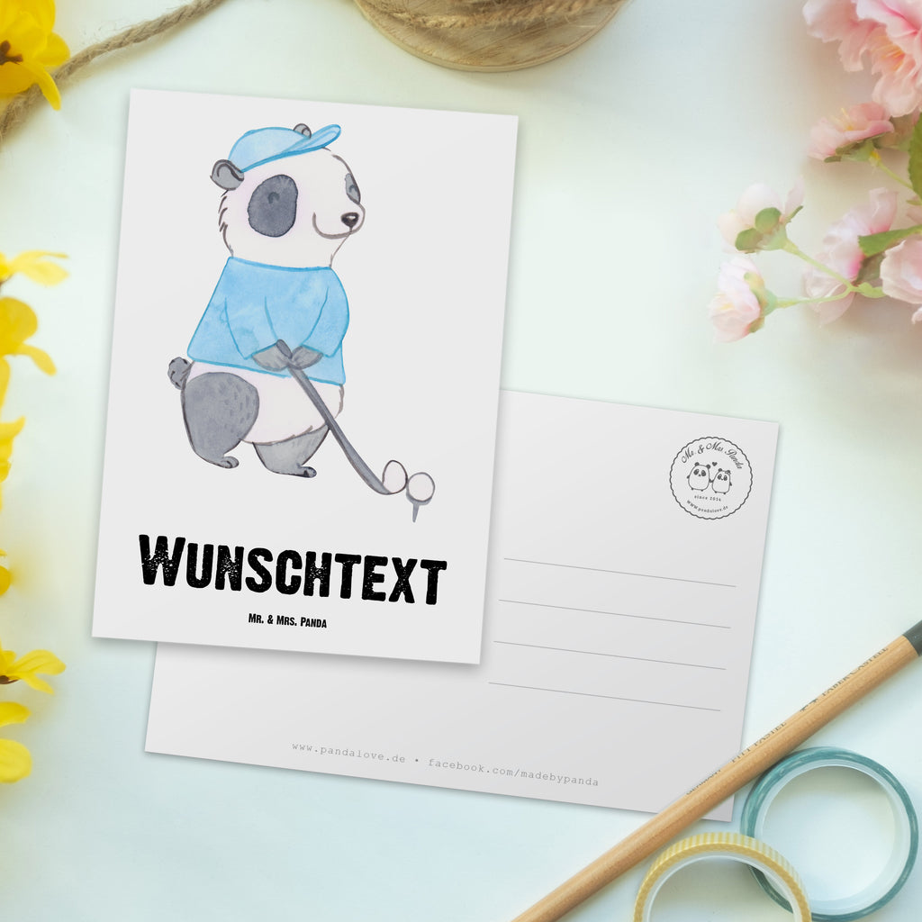 Personalisierte Postkarte Panda Golfen Tage Postkarte mit Namen, Postkarte bedrucken, Postkarte mit Wunschtext, Postkarte personalisierbar, Geschenkkarte mit Namen, Grußkarte mit Namen, Karte mit Namen, Einladung mit Namen, Ansichtskarte mit Namen, Geschenkkarte mit Wunschtext, Grußkarte mit Wunschtext, Karte mit Wunschtext, Einladung mit Wunschtext, Ansichtskarte mit Wunschtext, Geschenk, Sport, Sportart, Hobby, Schenken, Danke, Dankeschön, Auszeichnung, Gewinn, Sportler, Golfen, Golf spielen, Golfplatz, Golfturnier, Golf Verein